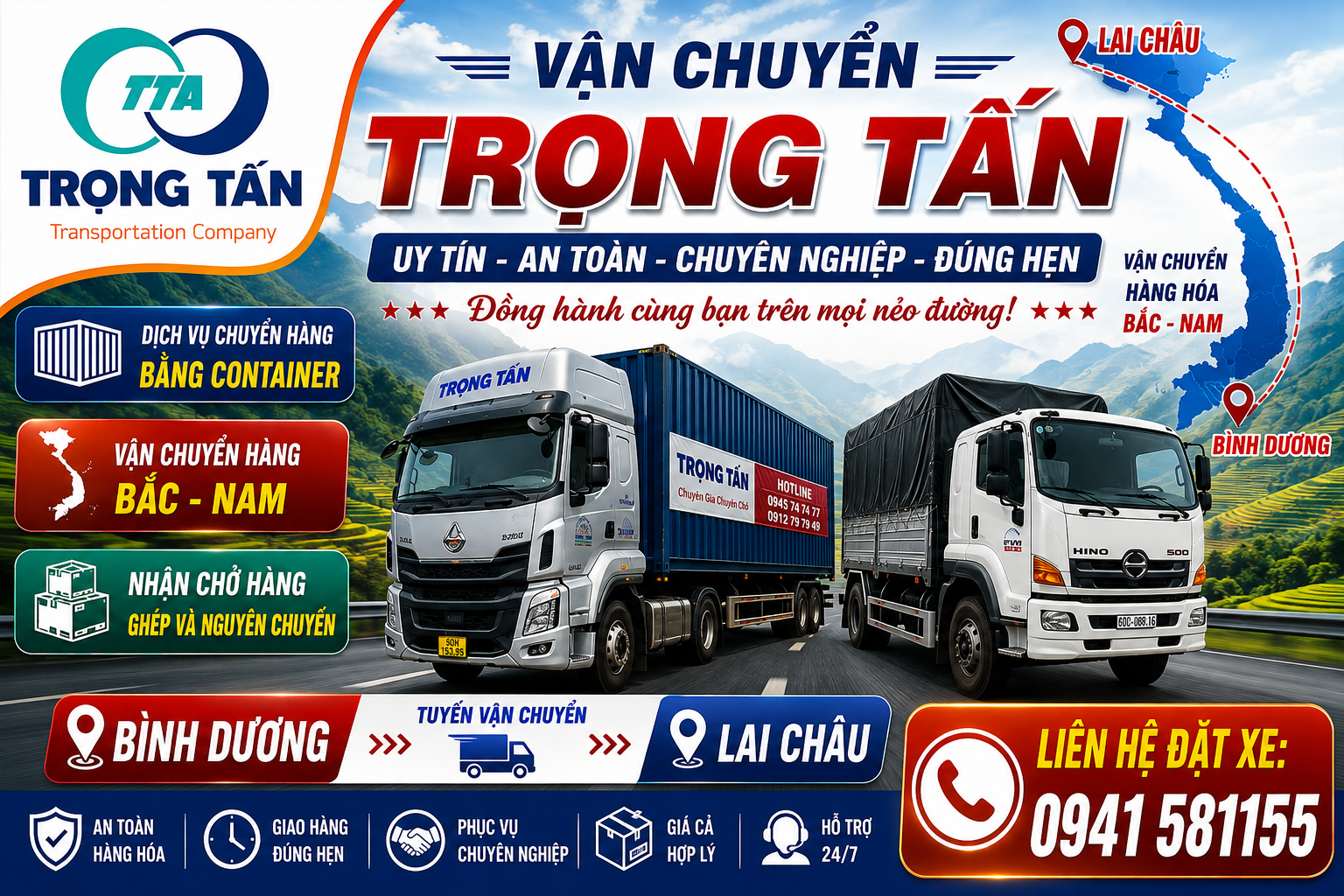 Dịch vụ cho thuê xe đầu kéo container chở hàng từ Bình Dương đi Lai Châu uy tín, cước phí cạnh tranh, đảm bảo vận chuyển hàng hóa an toàn, đúng tiến độ trên mọi cung đường Bắc Nam. Cho-thue-xe-dau-keo-container-cho-hang-Binh-Duong-di-Lai-Chau
