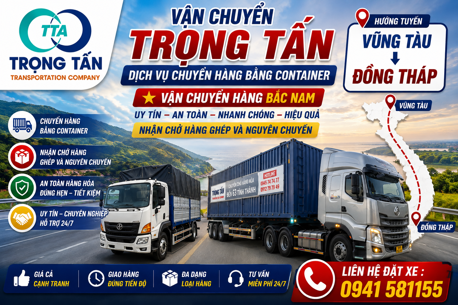 Cho thuê xe đầu kéo container chở hàng Vũng Tàu đi Đồng Tháp uy tín giá rẻ nhận vận chuyển nguyên chuyến giao tận nơi nhanh chóng an toàn cho mọi mặt hàng công nghiệp. Cho-thue-xe-dau-keo-container-cho-hang-Vung-Tau-Dong-Thap