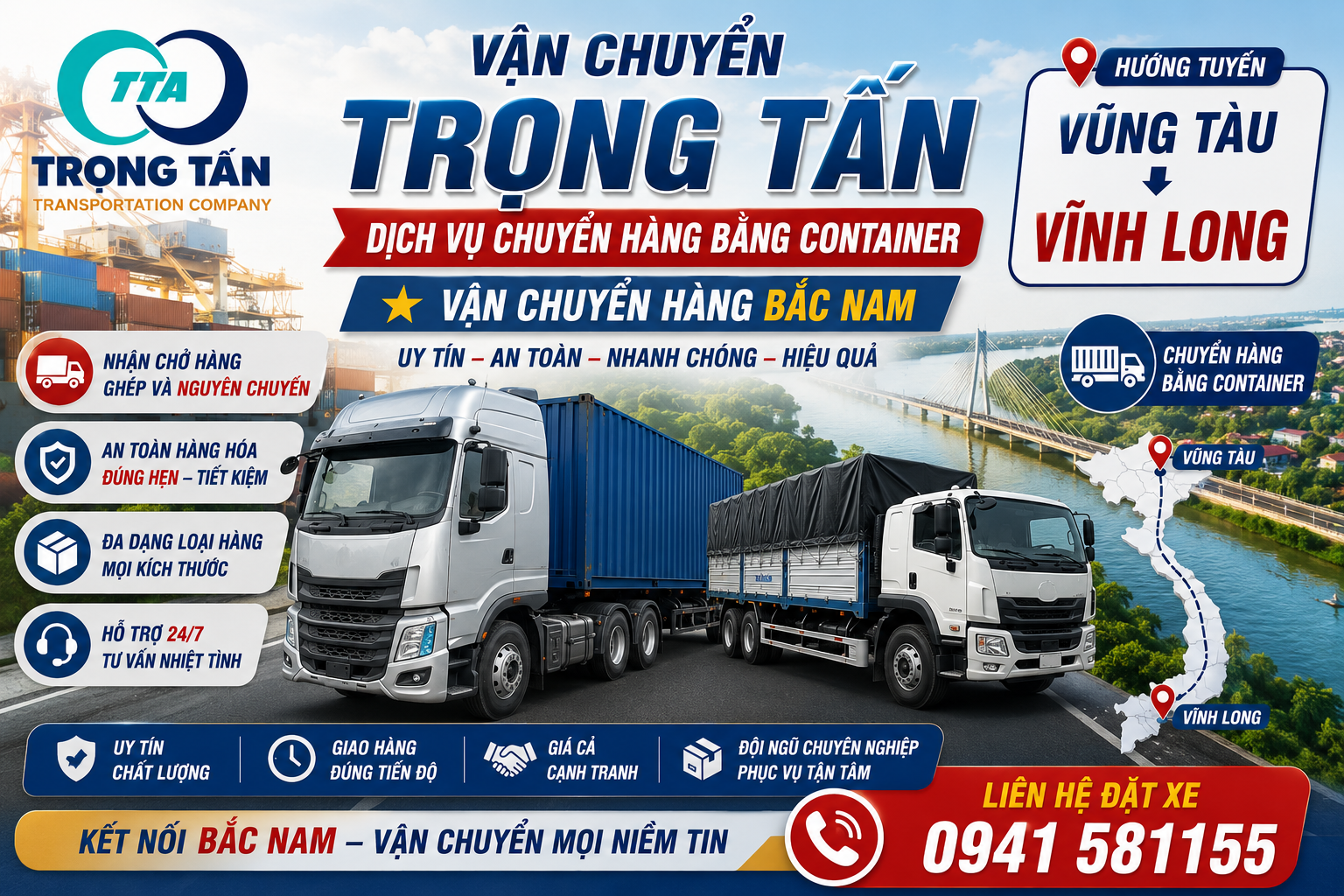 Cho thuê xe đầu kéo container chở hàng uy tín từ Bà Rịa Vũng Tàu đi Vĩnh Long giá rẻ, vận chuyển giao nhận tận nơi nhanh chóng, an toàn tuyệt đối cho mọi doanh nghiệp. Cho-thue-xe-dau-keo-container-cho-hang-Vung-Tau-Vinh-Long