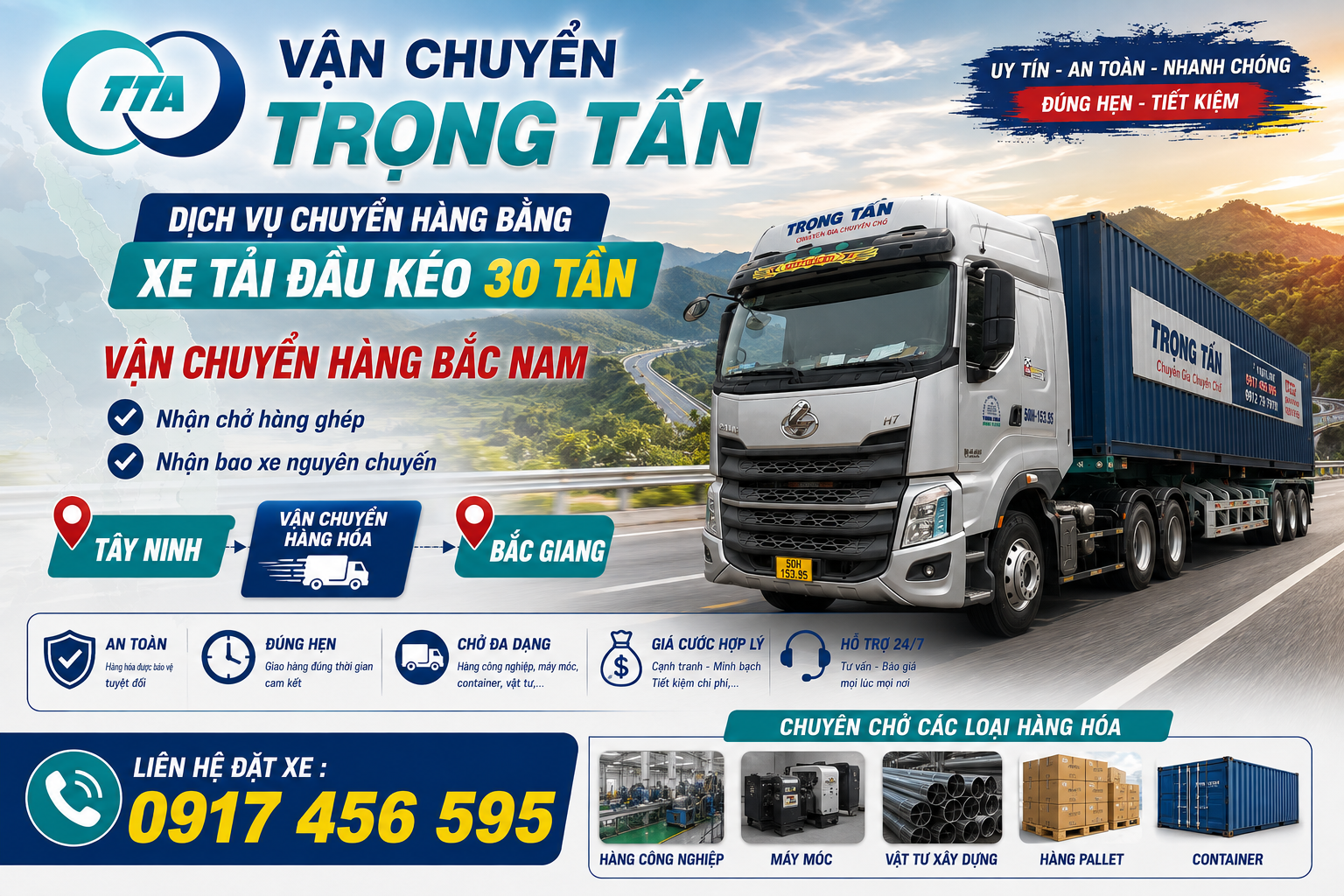 Xe đầu kéo 30 tấn nhận chở hàng từ Tây Ninh đi Bắc Giang, hỗ trợ hàng nặng, máy móc, vật tư công trình, kết cấu thép và giao tận nơi đến nhà máy, khu công nghiệp. cho-thue-xe-dau-keo-30-tan-cho-hang-tay-ninh-di-bac-giang