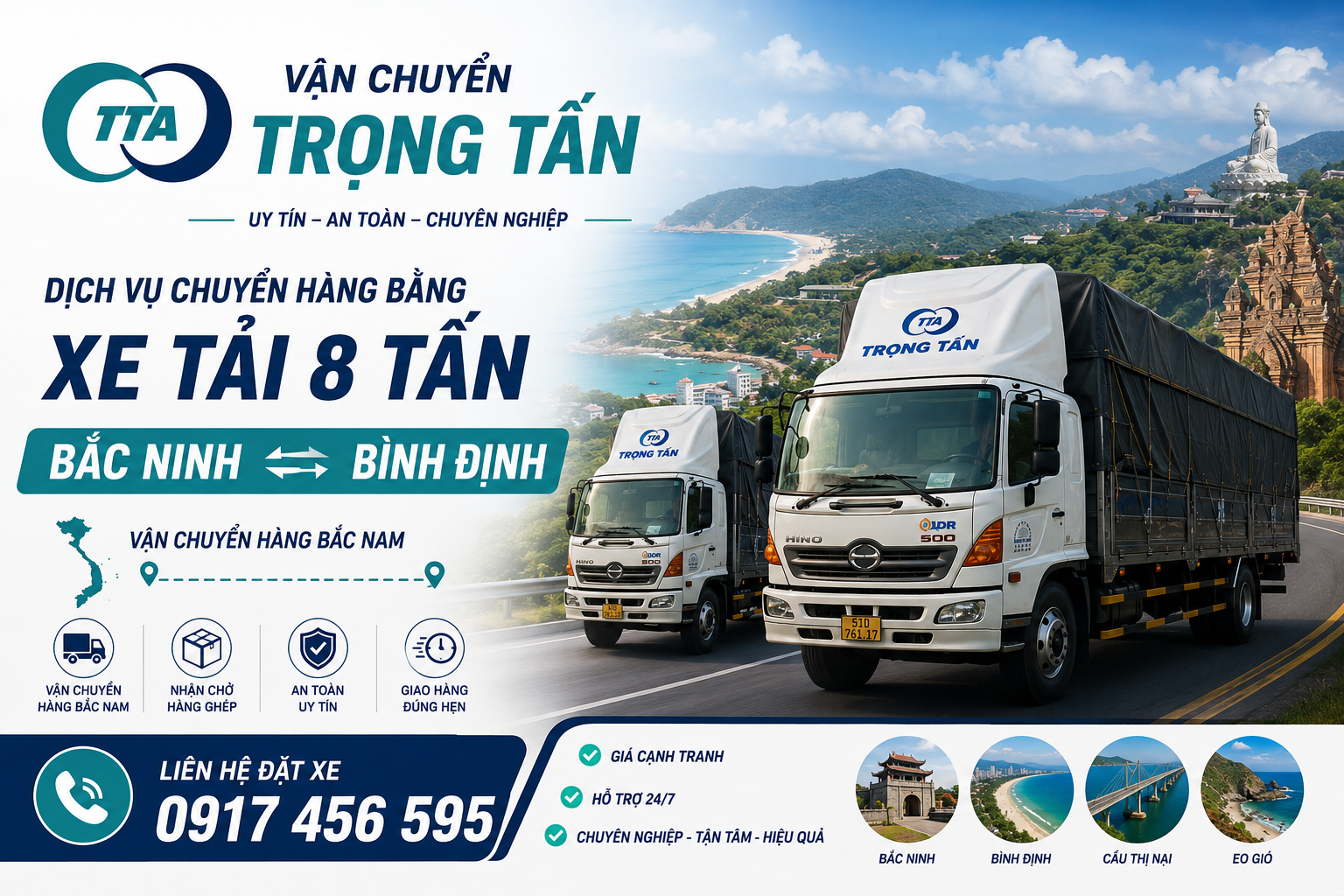 Cho thuê xe tải 8 tấn vận chuyển hàng từ Bắc Ninh đi Bình Định, nhận hàng tận nơi, giao đúng địa chỉ và hỗ trợ sắp xếp lịch xe phù hợp. cho-thue-xe-tai-8-tan-van-chuyen-hang-bac-ninh-di-binh-dinh