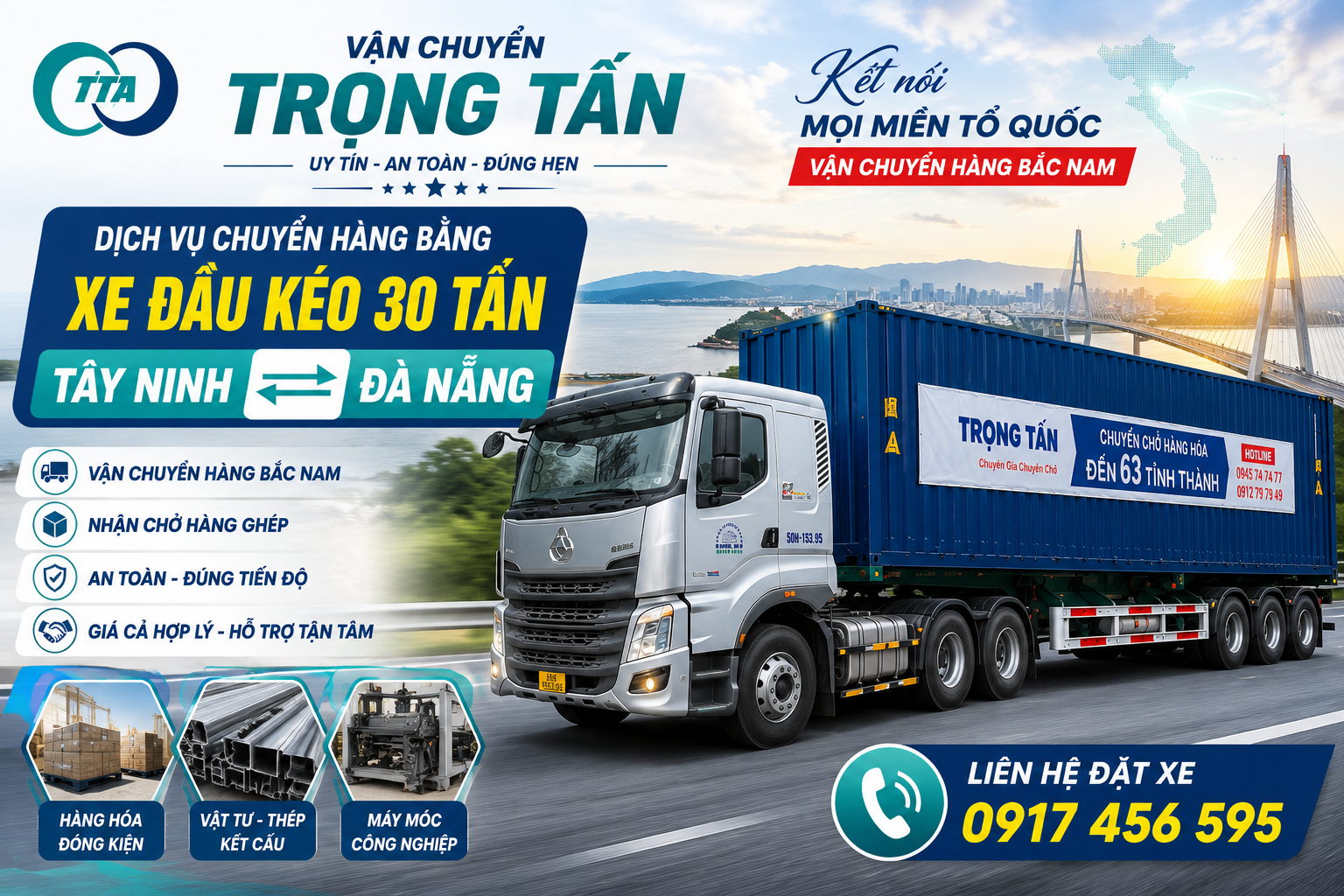 Dịch vụ cho thuê xe đầu kéo vận chuyển hàng hóa từ Tây Ninh đi Đà Nẵng nhận chở hàng nặng, hàng cồng kềnh, máy móc công nghiệp, hàng cơ khí và vật tư công trình. cho-thue-xe-dau-keo-van-chuyen-hang-hoa-tay-ninh-di-da-nang
