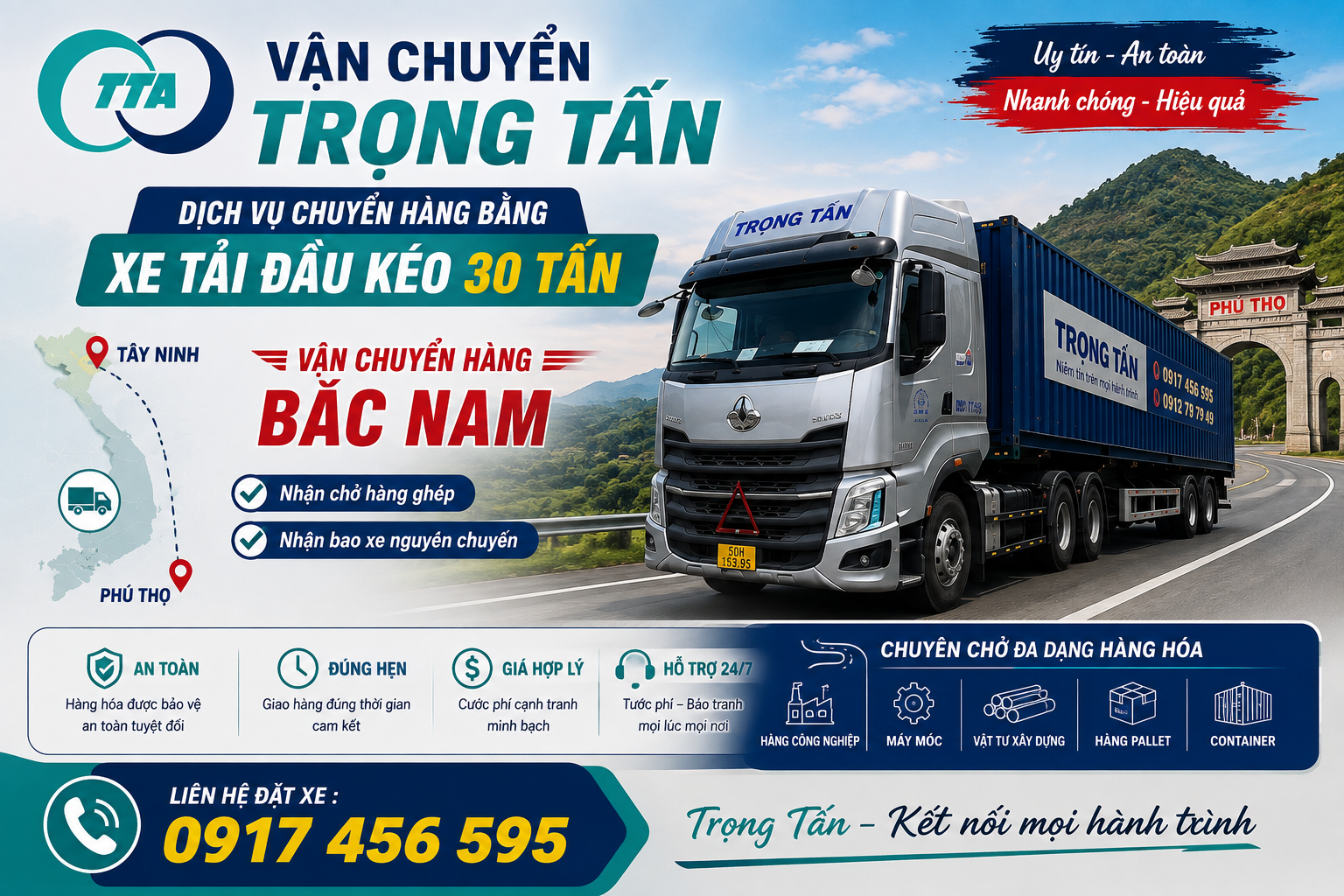 Dịch vụ cho thuê xe đầu kéo 30 tấn vận chuyển hàng từ Tây Ninh đi Phú Thọ chuyên chở máy móc, thiết bị công nghiệp, kết cấu thép, vật tư xây dựng và hàng nặng. Giao nhận tận nơi, đúng tiến độ. cho-thue-xe-dau-keo-30-tan-cho-hang-tay-ninh-di-phu-tho