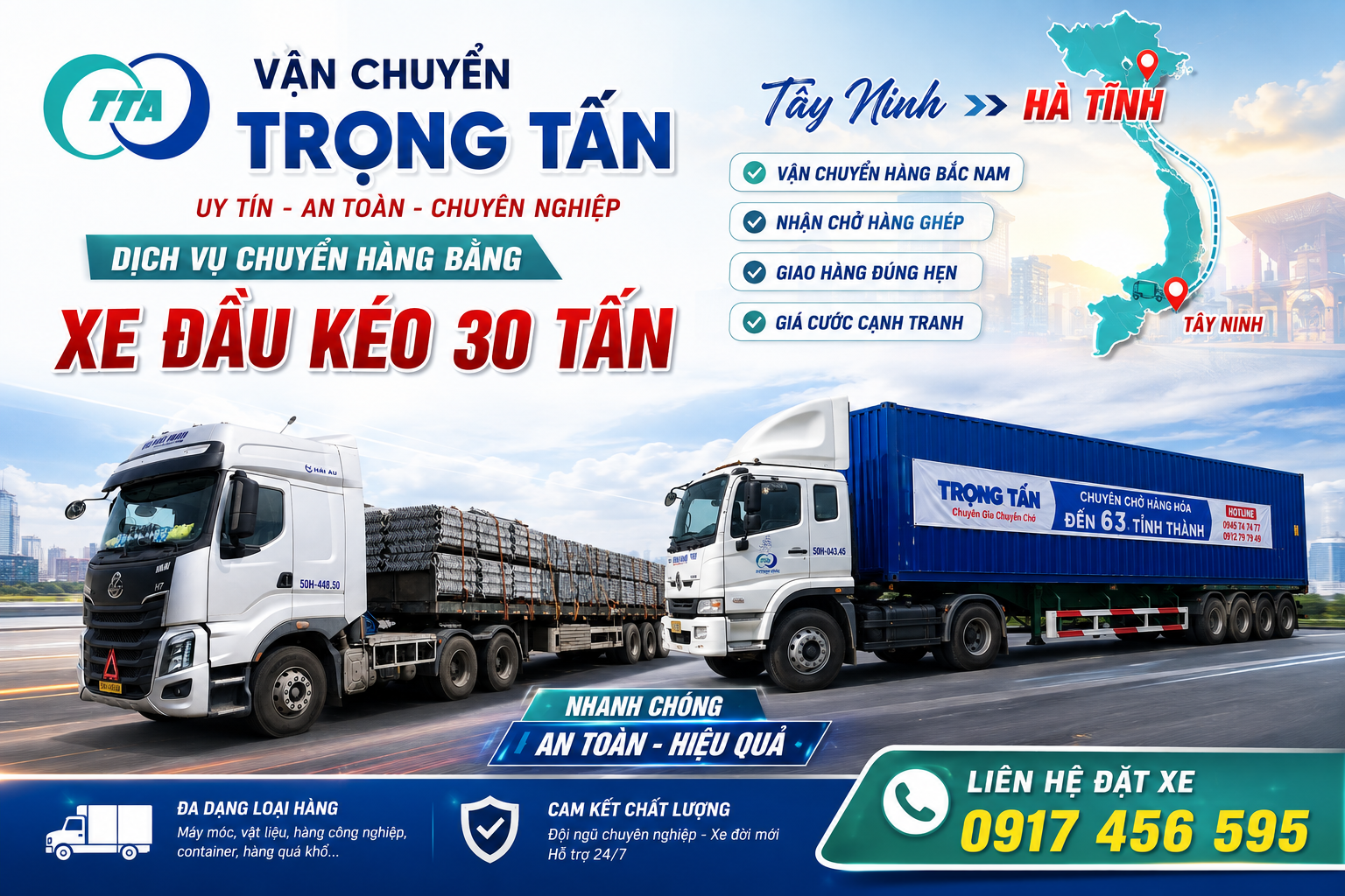 Dịch vụ cho thuê xe tải đầu kéo chở hàng từ Tây Ninh đi Hà Tĩnh, nhận vận chuyển hàng nặng, hàng cồng kềnh, máy móc, thiết bị và vật tư công trình. cho-thue-xe-tai-dau-keo-cho-hang-tay-ninh-di-ha-tinh