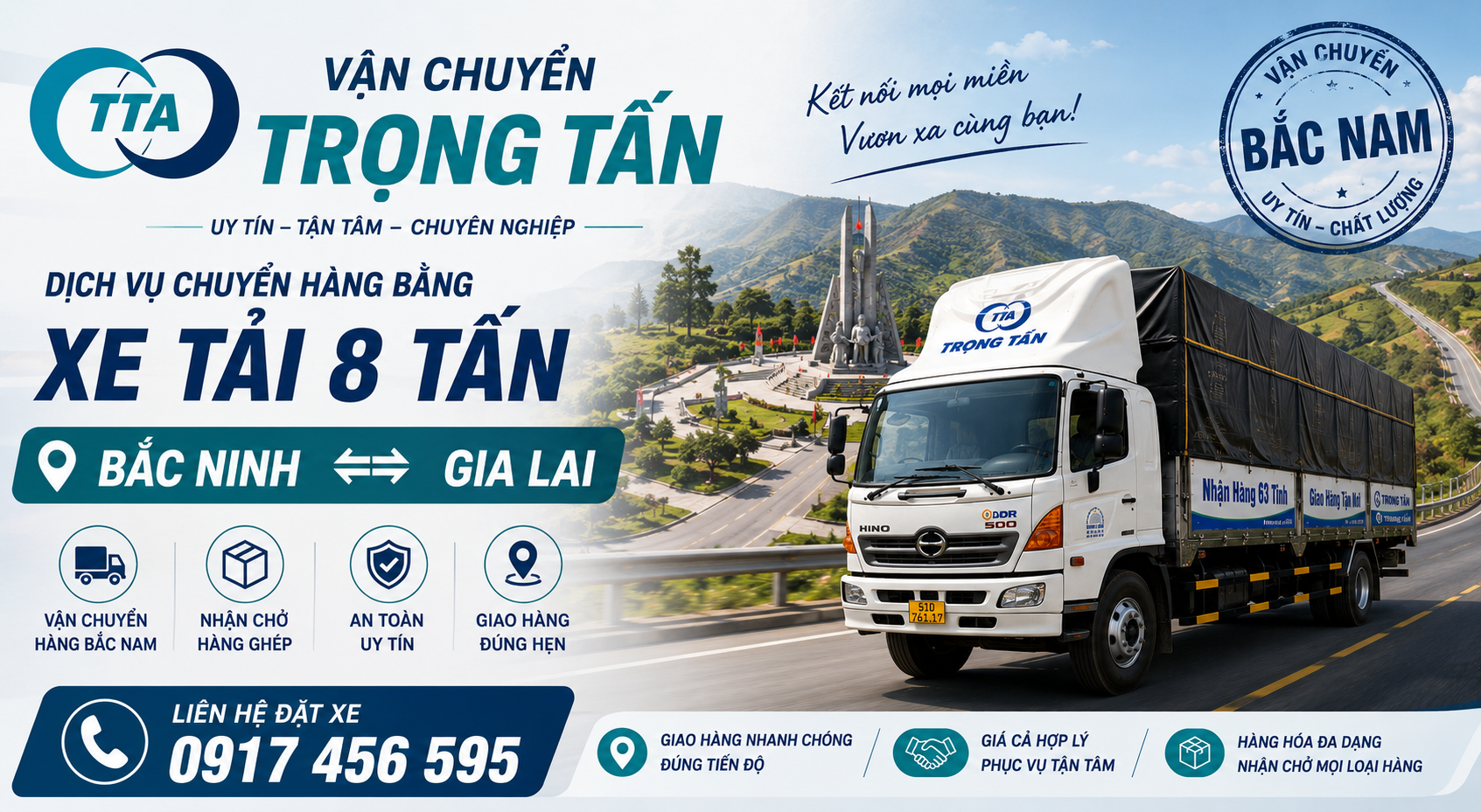 Xe tải 8 tấn nhận hàng tại Bắc Ninh, vận chuyển đường dài đi Gia Lai, giao tận nơi theo địa chỉ và thời gian khách hàng yêu cầu. cho-thue-xe-tai-8-tan-cho-hang-tu-bac-ninh-di-gia-lai