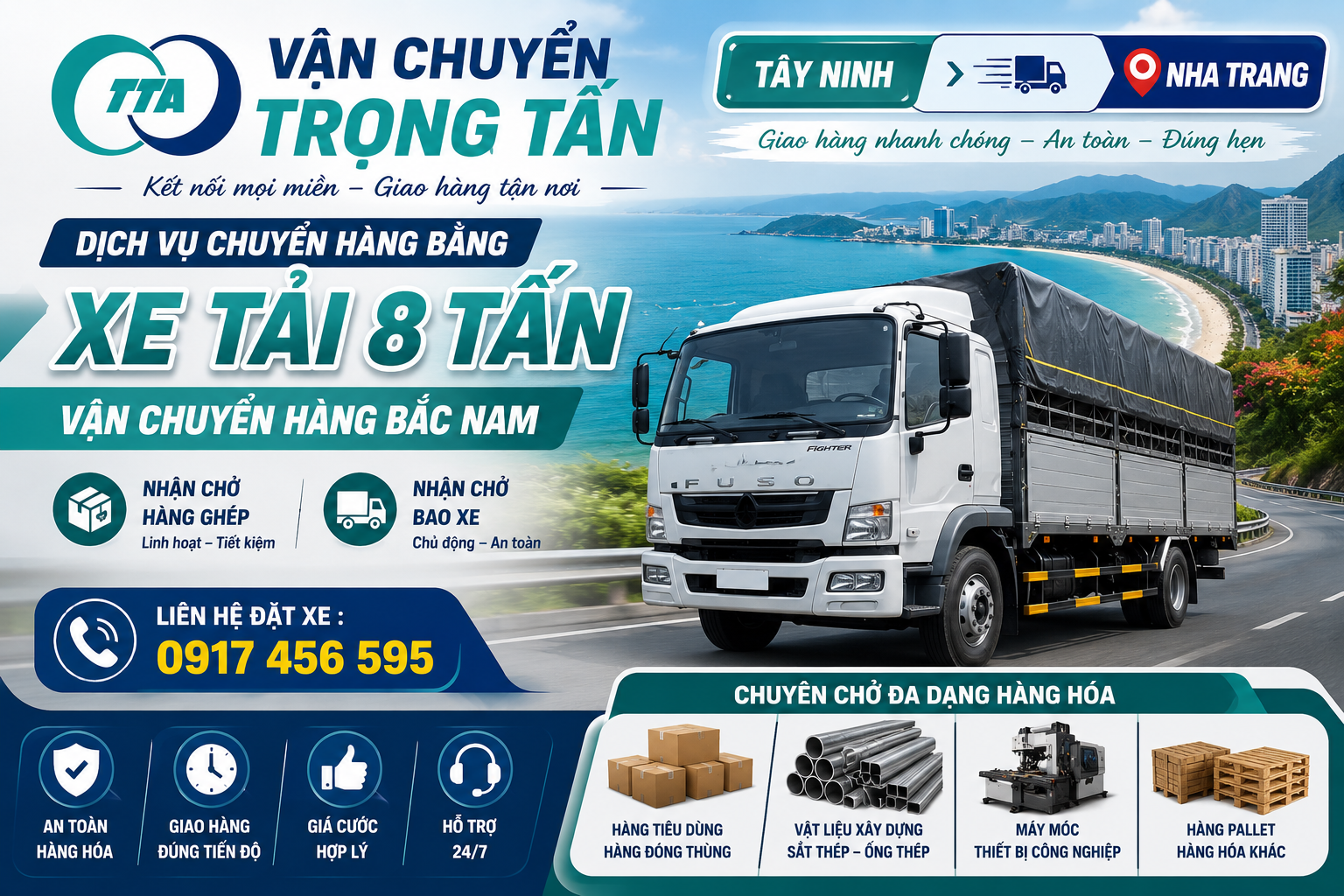 Xe tải 8 tấn nhận chở hàng từ Tây Ninh đi Bình Thuận, phù hợp vận chuyển hàng công nghiệp, vật tư công trình, hàng tiêu dùng, nội thất và nhiều loại hàng hóa khác. cho-thue-xe-tai-8-tan-cho-hang-tay-ninh-di-binh-thuan
