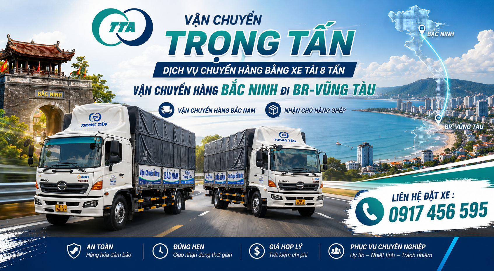Xe tải 8 tấn nhận vận chuyển hàng từ Bắc Ninh đi Bà Rịa - Vũng Tàu, nhận đa dạng hàng hóa, giao tại kho, xưởng, nhà máy hoặc tận nơi theo yêu cầu. cho-thue-xe-tai-8-tan-van-chuyen-hang-bac-ninh-di-ba-ria-vung-tau