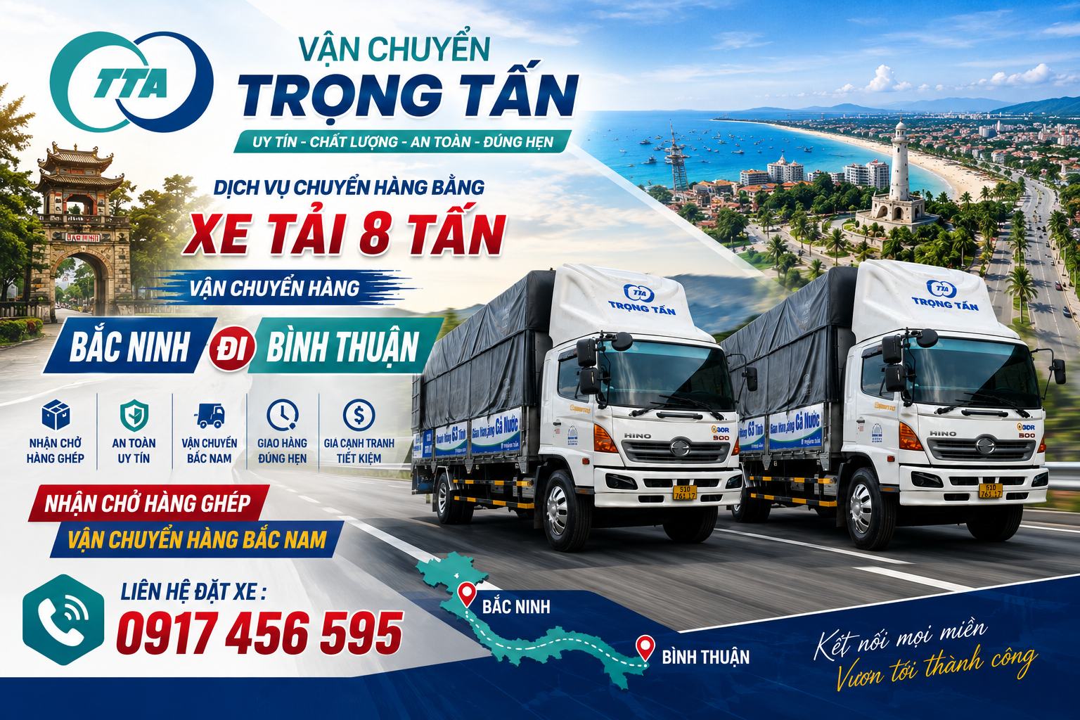 Xe tải 8 tấn nhận vận chuyển đa dạng hàng hóa từ Bắc Ninh đi Bình Thuận, hỗ trợ nhận hàng tại kho, xưởng và giao đến địa chỉ theo yêu cầu. cho-thue-xe-tai-8-tan-van-chuyen-hang-bac-ninh-di-binh-thuan
