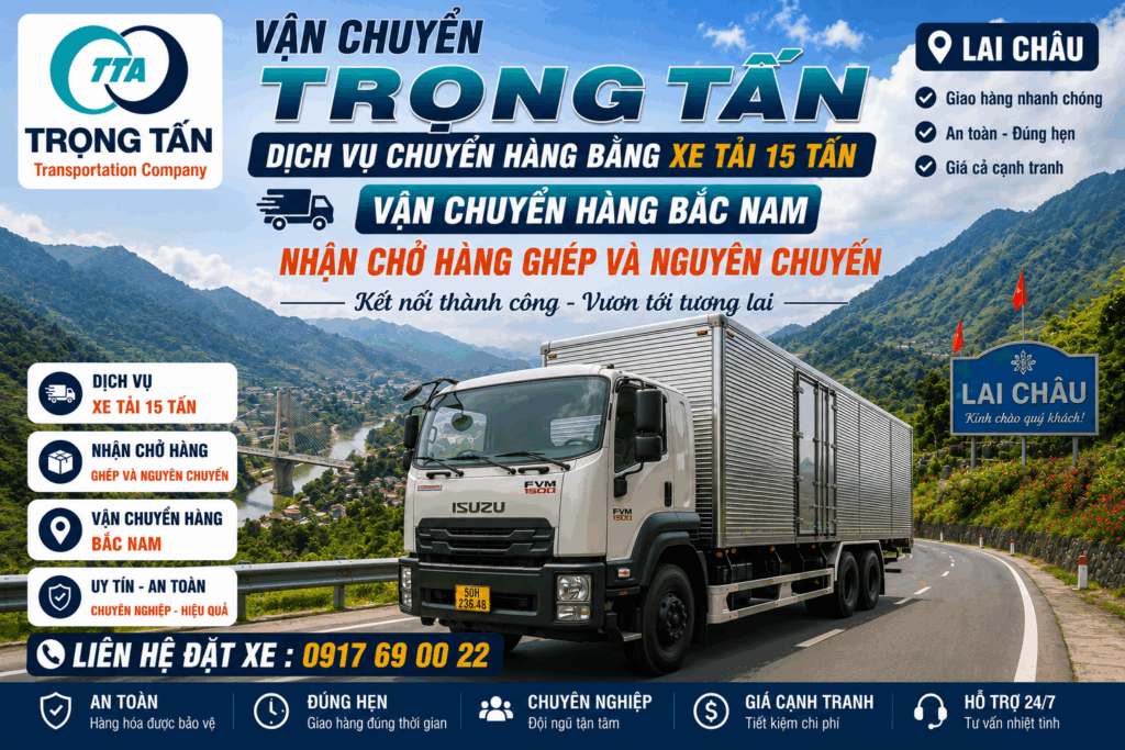 Dịch vụ cho thuê xe tải 15 tấn Vũng Tàu đi Lai Châu, chuyên vận chuyển hàng công nghiệp, máy móc, thiết bị và vật liệu xây dựng đường dài. cho-thue-xe-tai-15-tan-vung-tau-di-lai-chau