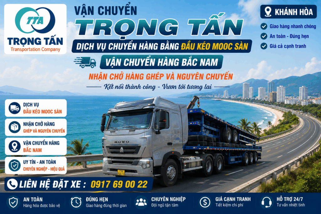 Dịch vụ cho thuê xe đầu kéo mooc sàn Tây Ninh đi Khánh Hòa chuyên vận chuyển máy móc, kết cấu thép, vật liệu xây dựng và hàng siêu trường an toàn. cho-thue-xe-dau-keo-mooc-san-tay-ninh-di-khanh-hoa