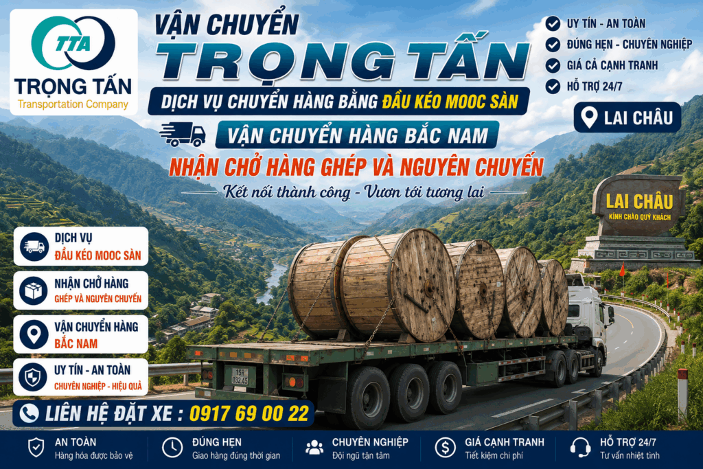 Dịch vụ cho thuê xe đầu kéo mooc sàn Vũng Tàu đi Lai Châu, chuyên vận chuyển máy móc, thiết bị, sắt thép, hàng công trình và hàng nặng. cho-thue-xe-dau-keo-mooc-san-vung-tau-di-lai-chau