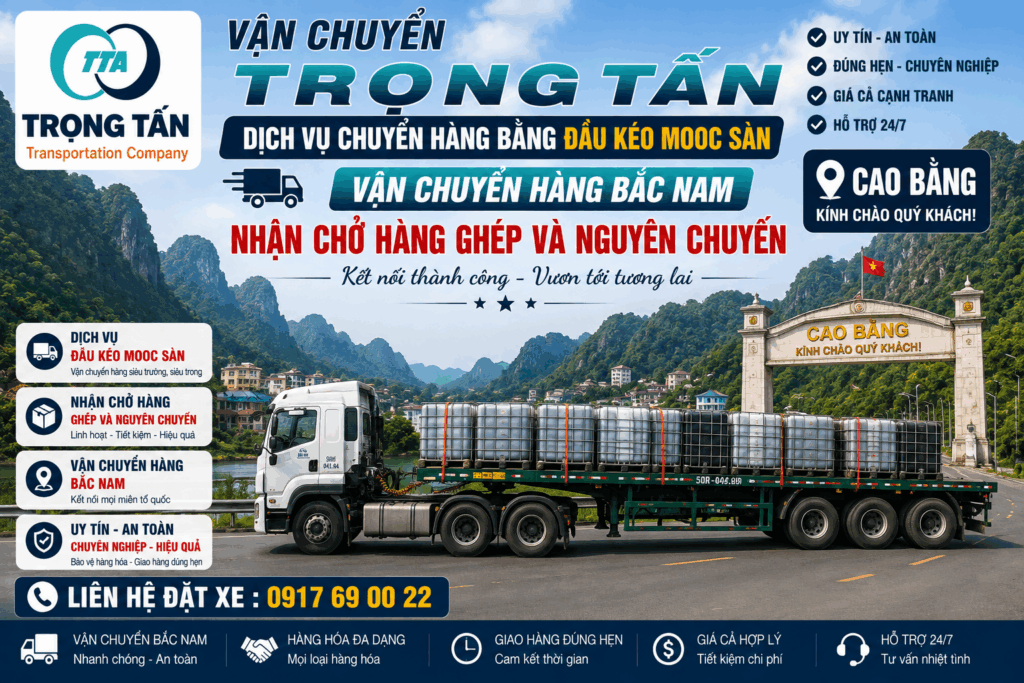 Cho thuê xe đầu kéo mooc sàn Vũng Tàu đi Cao Bằng, chuyên vận chuyển máy móc, thiết bị, sắt thép và hàng công trình đường dài. cho-thue-xe-dau-keo-mooc-san-vung-tau-di-cao-bang