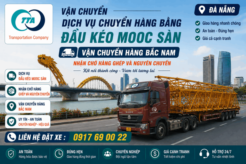 Xe đầu kéo mooc sàn nhận vận chuyển máy móc, kết cấu thép, thiết bị công trình và hàng quá khổ từ Tây Ninh đi Đà Nẵng, giao đúng tiến độ. cho-thue-xe-dau-keo-mooc-san-tay-ninh-di-da-nang