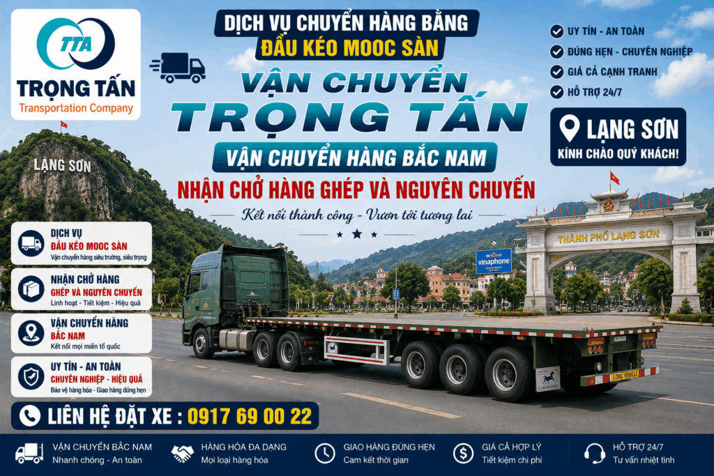 Cho thuê xe đầu kéo mooc sàn Vũng Tàu đi Lạng Sơn, chuyên vận chuyển máy móc, thiết bị, vật tư công trình và nhiều loại hàng hóa cồng kềnh đường dài. cho-thue-xe-dau-keo-mooc-san-vung-tau-di-lang-son