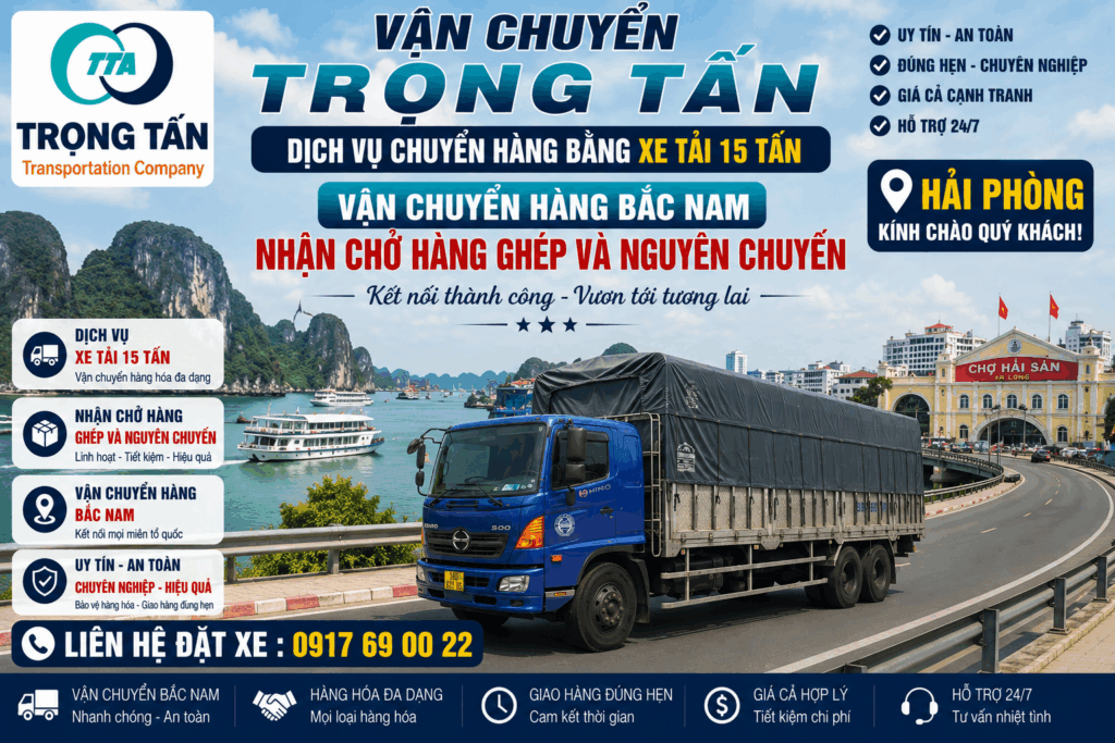Cho thuê xe tải 15 tấn Vũng Tàu đi Hải Phòng, chuyên vận chuyển máy móc, thiết bị, đồ gia dụng, hàng công nghiệp và hàng đóng kiện đường dài. cho-thue-xe-tai-15-tan-vung-tau-di-hai-phong