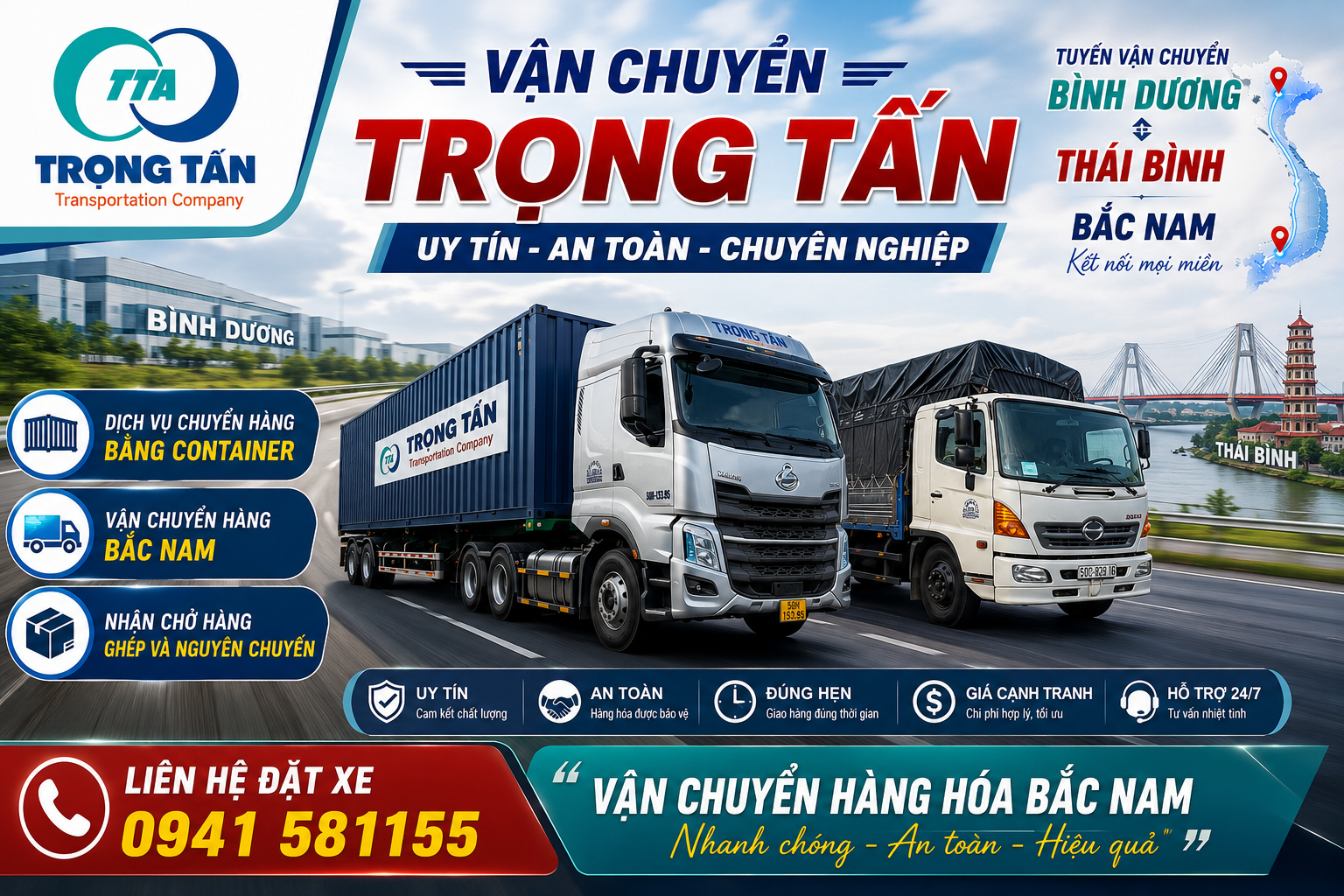 Dịch vụ cho thuê xe đầu kéo container chở hàng hóa uy tín từ các khu công nghiệp tại Bình Dương đi Thái Bình, cam kết vận chuyển an toàn, giao hàng đúng tiến độ với cước phí cạnh tranh nhất Cho-thue-xe-dau-keo-container-cho-hang-Binh-Duong-di-Thai-Binh