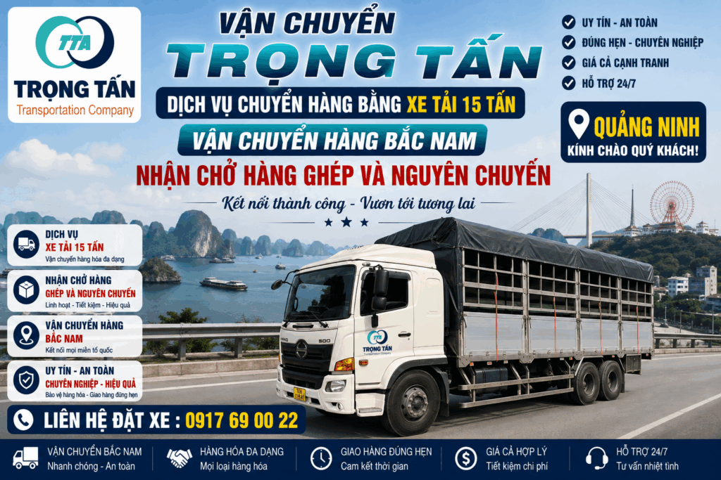 Cho thuê xe tải 15 tấn Vũng Tàu đi Quảng Ninh vận chuyển hàng hóa nhà máy, kho xưởng, thiết bị công nghiệp và hàng đóng kiện đến tận nơi. cho-thue-xe-tai-15-tan-vung-tau-di-quang-ninh