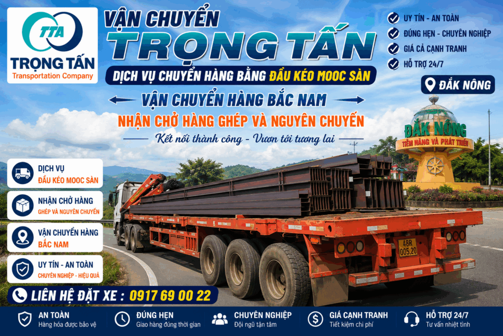Dịch vụ cho thuê xe đầu kéo mooc sàn Tây Ninh đi Đắk Nông, chuyên vận chuyển máy móc, thiết bị, sắt thép và hàng công trình đường dài. cho-thue-xe-dau-keo-mooc-san-tay-ninh-di-dak-nong