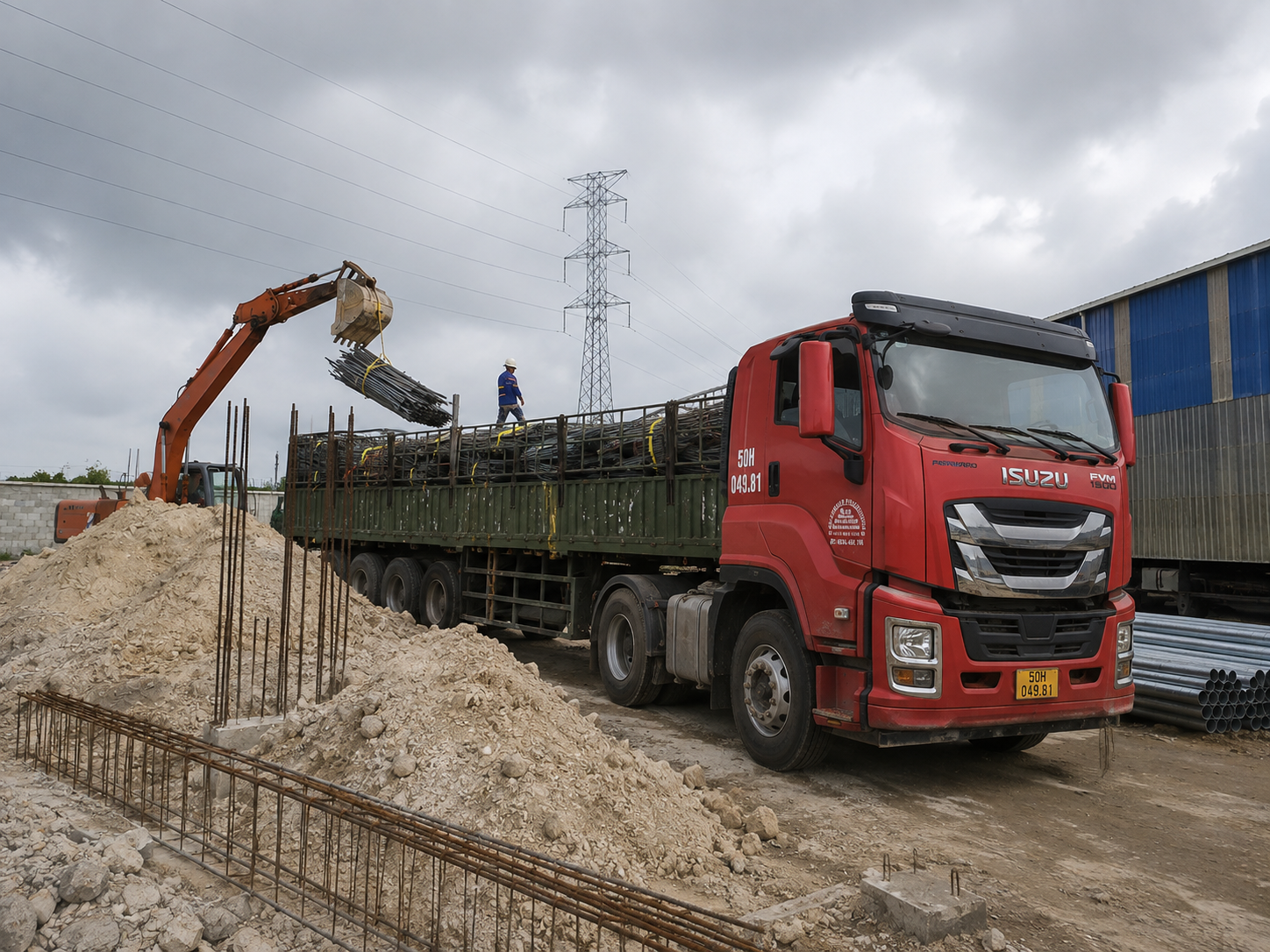 Xe đầu kéo 30 tấn chuyên giao vật tư công trình tận nơi, vận chuyển sắt thép, kết cấu thép, thiết bị xây dựng và nhiều loại hàng hóa phục vụ thi công đúng tiến độ. giao-vat-tu-cong-trinh-tan-noi-bang-xe-dau-keo-30-tan