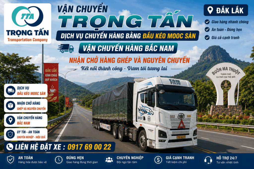 Dịch vụ cho thuê xe đầu kéo mooc sàn Tây Ninh đi Đắk Lắk, chuyên vận chuyển máy móc, thiết bị, sắt thép, vật liệu xây dựng và hàng công trình. cho-thue-xe-dau-keo-mooc-san-tay-ninh-di-dak-lak
