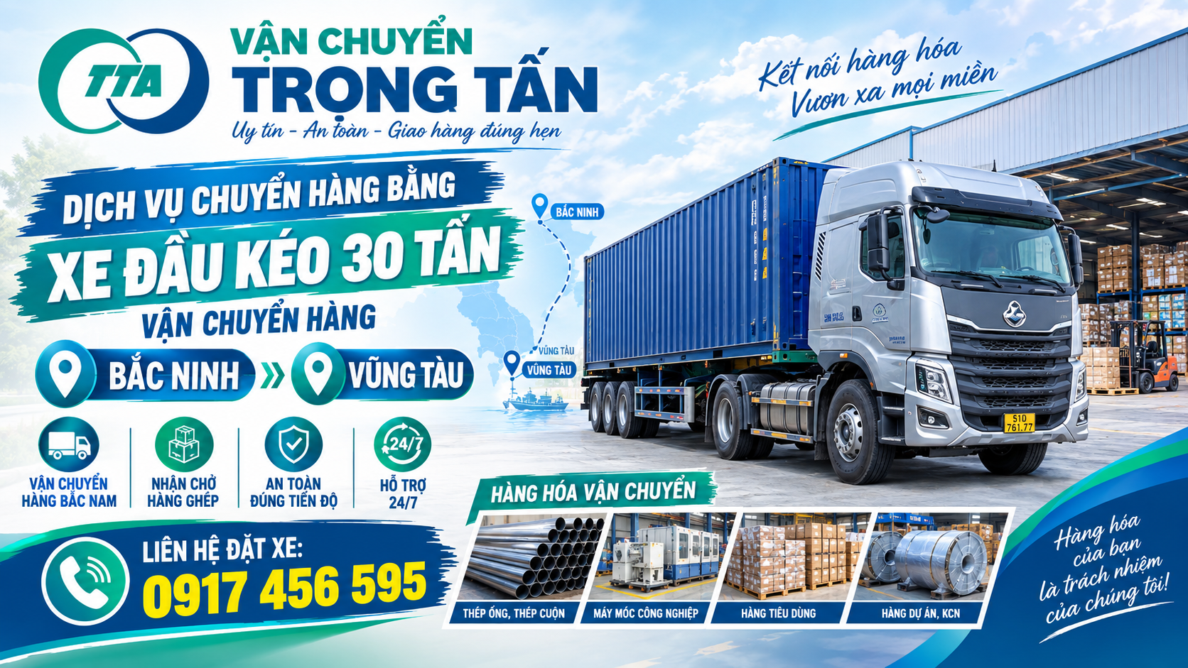Cho thuê xe đầu kéo chở hàng từ Bắc Ninh đi Vũng Tàu, nhận hàng tại kho, nhà máy và giao tận nơi theo yêu cầu. cho-thue-xe-dau-keo-van-chuyen-hang-bac-ninh-di-vung-tau