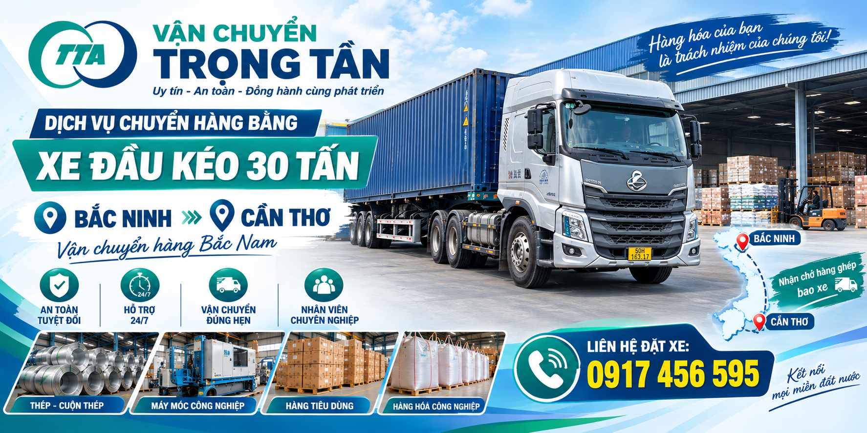 Cho thuê xe đầu kéo chở hàng từ Bắc Ninh đi Cần Thơ, nhận hàng tại kho, nhà máy và giao tận nơi theo yêu cầu. cho-thue-xe-dau-keo-van-chuyen-hang-bac-ninh-di-can-tho