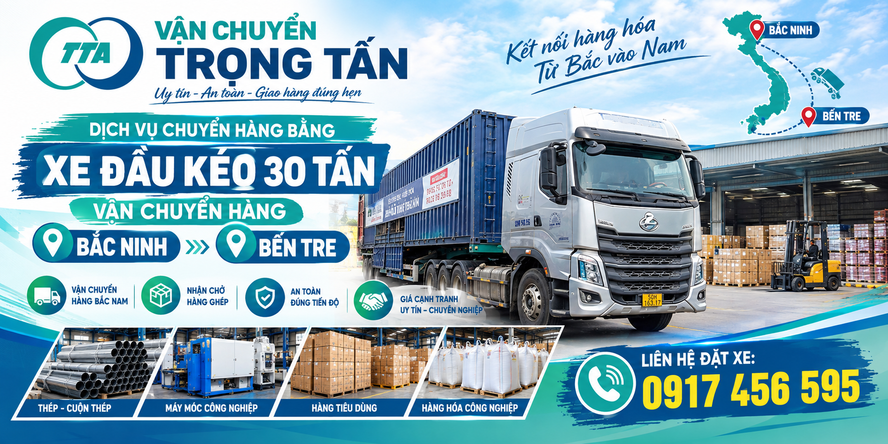 Cho thuê xe đầu kéo vận chuyển hàng từ Bắc Ninh đi Bến Tre, nhận hàng tại kho, nhà máy và giao tận nơi theo yêu cầu. cho-thue-xe-dau-keo-van-chuyen-hang-bac-ninh-di-ben-tre