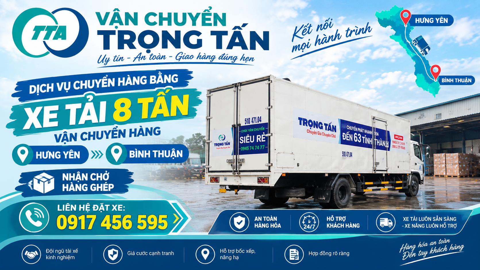 Cho thuê xe tải chở hàng từ Hưng Yên đi Bình Thuận, nhận hàng tại kho, nhà máy và giao tận nơi theo yêu cầu. cho-thue-xe-tai-cho-hang-hung-yen-di-binh-thuan