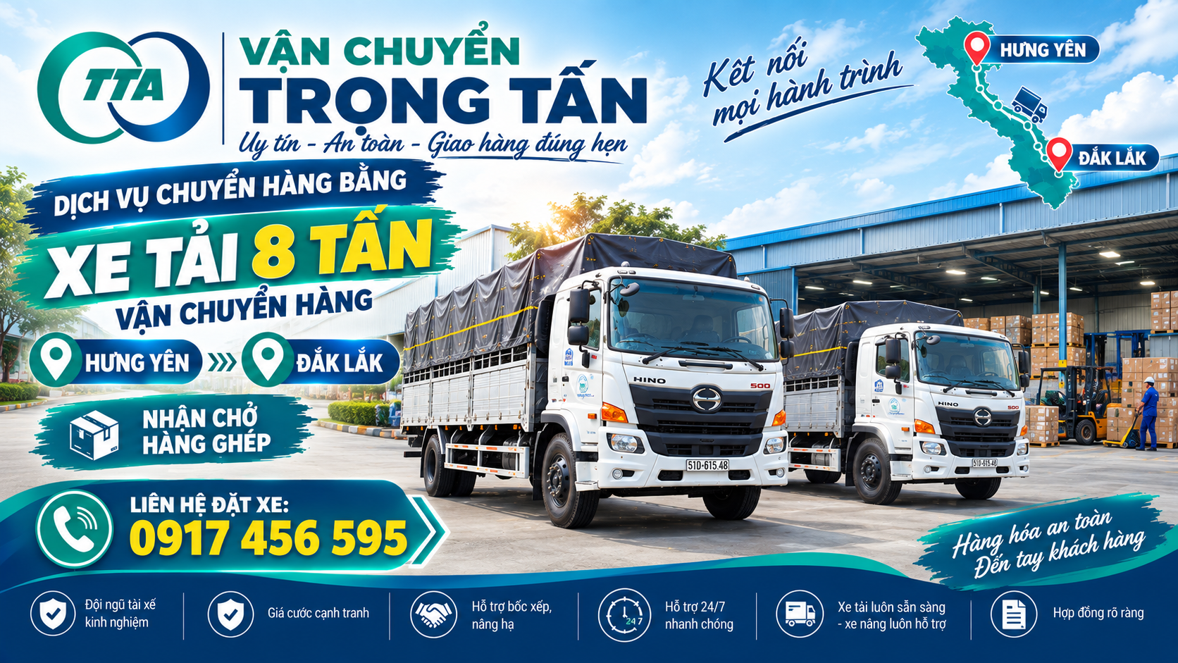 Cho thuê xe tải 8 tấn chở hàng từ Hưng Yên đi Đắk Lắk, nhận hàng tại kho, nhà máy và giao tận nơi theo yêu cầu. cho-thue-xe-tai-8-tan-cho-hang-hung-yen-di-dak-lak