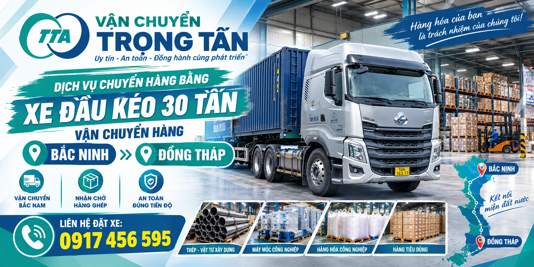 Cho thuê xe đầu kéo chở hàng từ Bắc Ninh đi Đồng Tháp, nhận hàng tại kho, xưởng và giao tận nơi theo yêu cầu. cho-thue-xe-dau-keo-van-chuyen-hang-bac-ninh-di-dong-thap