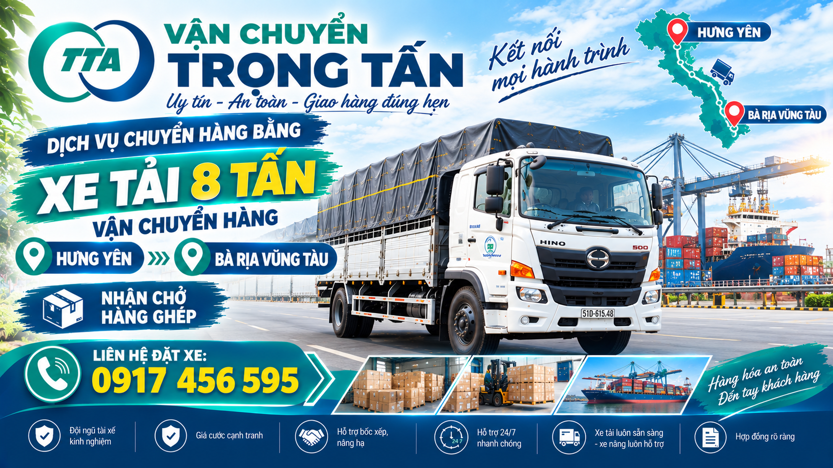 Cho thuê xe tải 8 tấn chở hàng từ Hưng Yên đi Bà Rịa - Vũng Tàu, nhận hàng tại kho, xưởng và giao tận nơi theo yêu cầu. cho-thue-xe-tai-8-tan-cho-hang-hung-yen-di-ba-ria-vung-tau