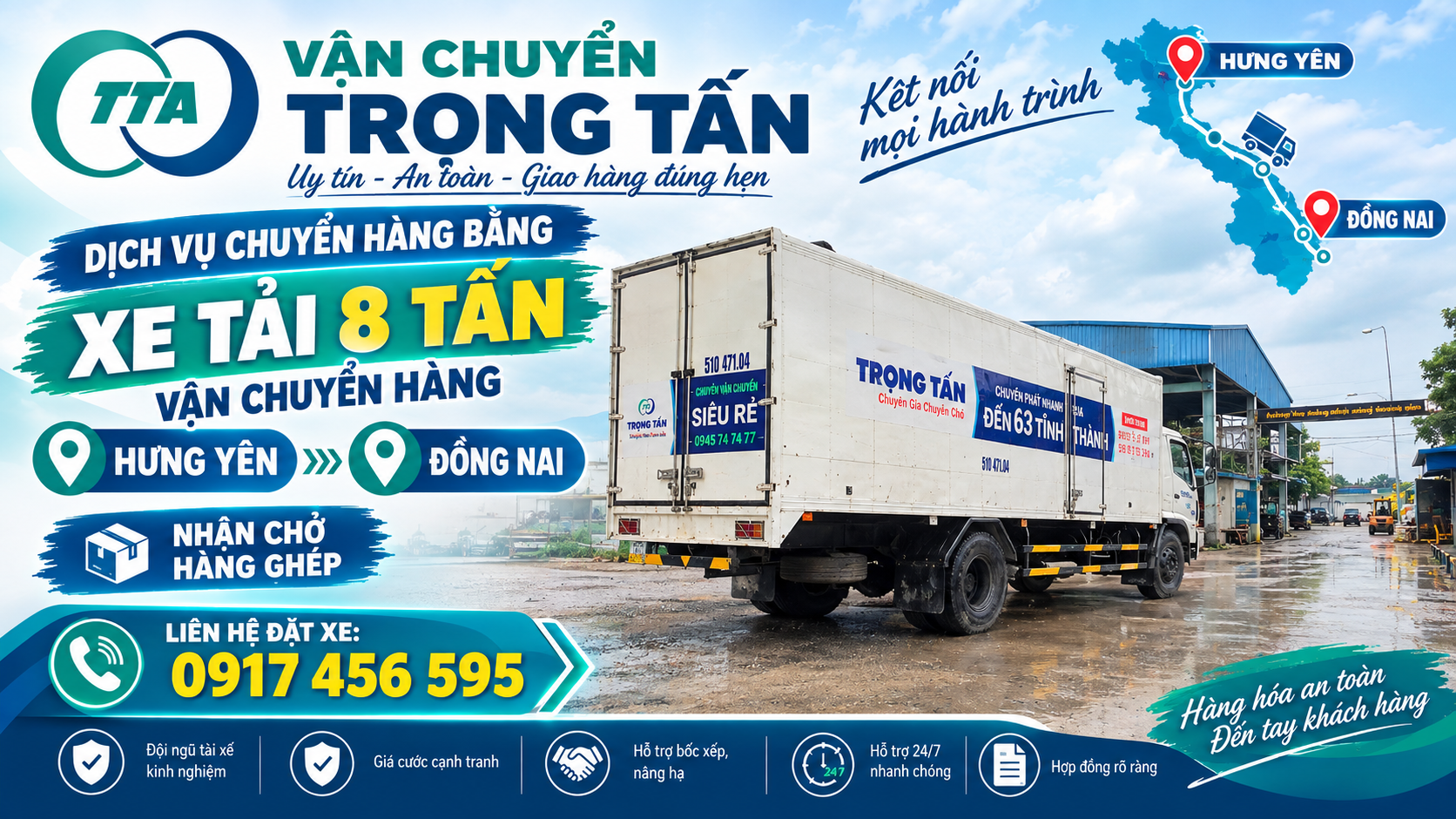 Cho thuê xe tải 8 tấn chở hàng từ Hưng Yên đi Đồng Nai, nhận hàng tại kho, nhà máy và giao tận nơi theo yêu cầu. cho-thue-xe-tai-8-tan-cho-hang-hung-yen-di-dong-nai