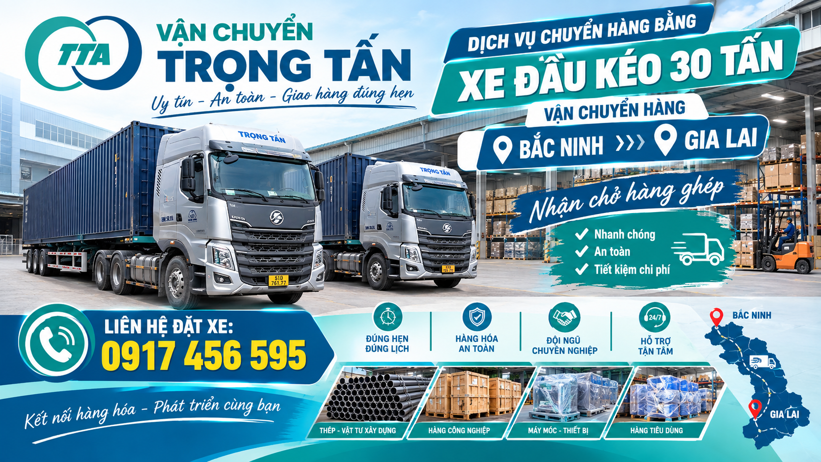 Cho thuê xe đầu kéo vận chuyển hàng từ Bắc Ninh đi Gia Lai, nhận chở máy móc, thiết bị, hàng công nghiệp, sắt thép và container. cho-thue-xe-dau-keo-van-chuyen-hang-bac-ninh-di-gia-lai