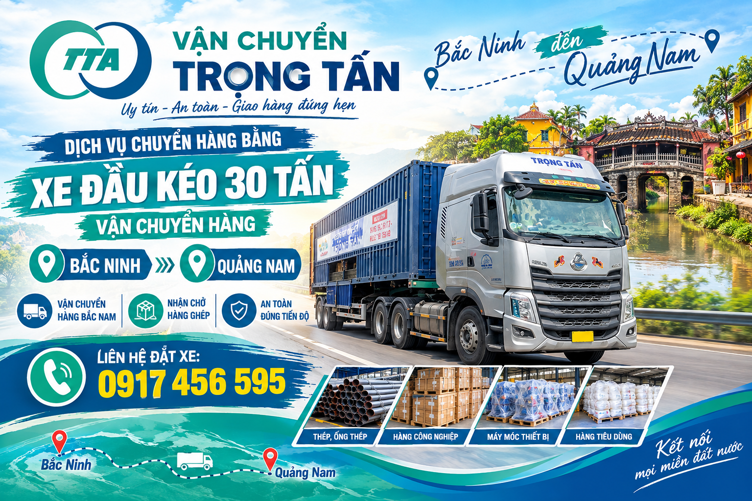 Cho thuê xe đầu kéo 30 tấn chở hàng từ Bắc Ninh đi Quảng Nam, phù hợp với máy móc, thiết bị, container và các lô hàng lớn. cho-thue-xe-dau-keo-30-tan-cho-hang-bac-ninh-di-quang-nam