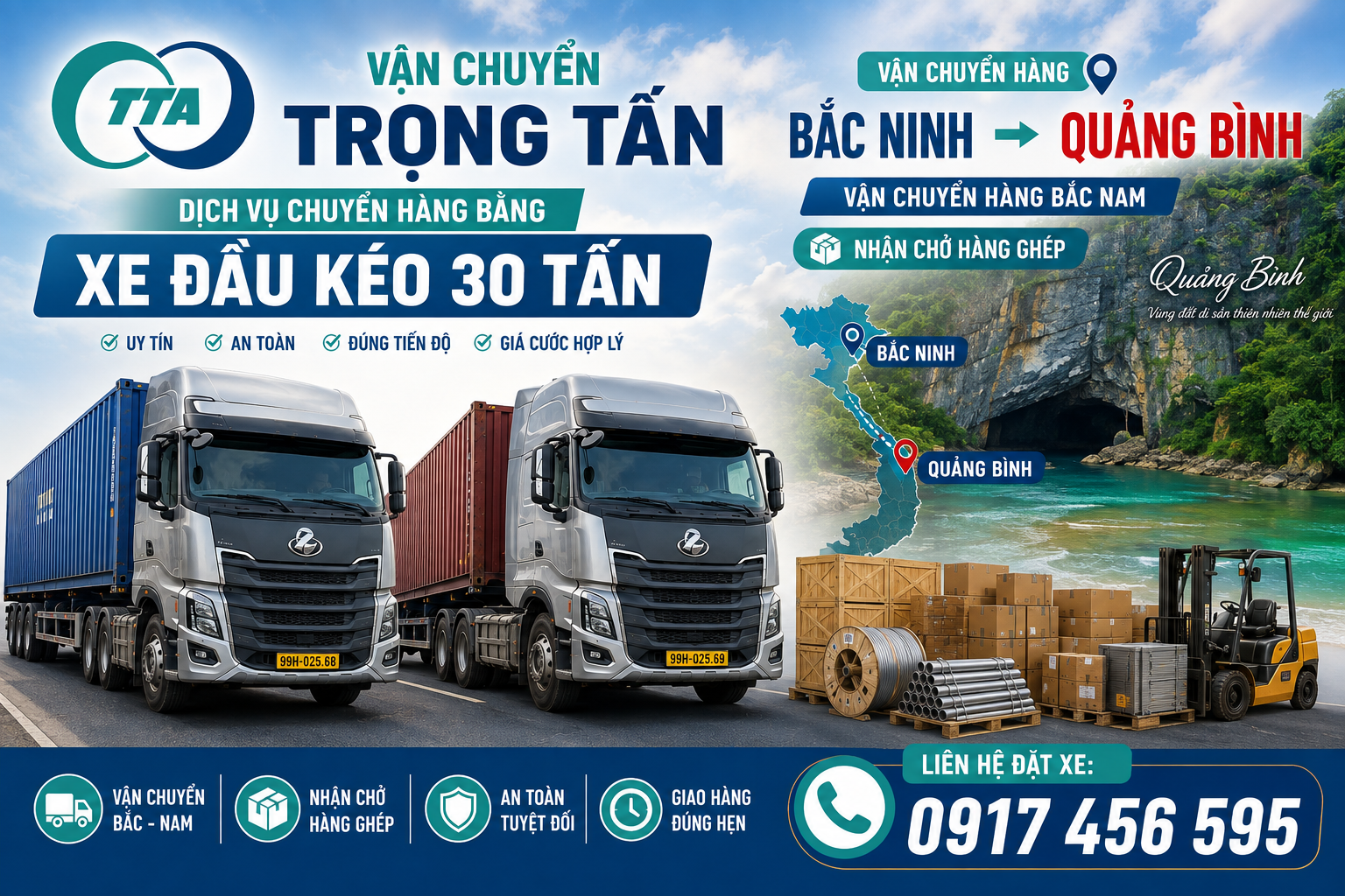Cho thuê xe đầu kéo vận chuyển máy móc, thiết bị, hàng nặng và vật tư công trình từ Bắc Ninh đi Quảng Bình. cho-thue-xe-dau-keo-van-chuyen-hang-bac-ninh-di-quang-binh