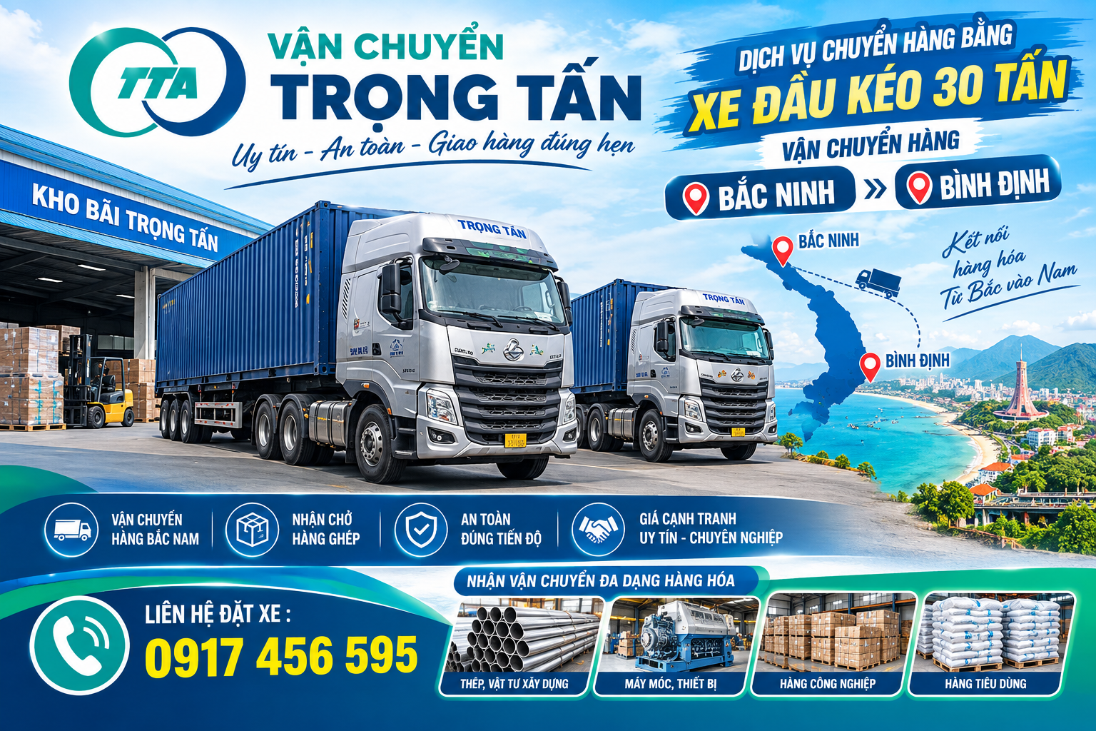 Cho thuê xe đầu kéo 30 tấn chở máy móc, thiết bị, hàng nặng và vật tư công trình từ Bắc Ninh đi Bình Định. cho-thue-xe-dau-keo-30-tan-cho-hang-bac-ninh-di-binh-dinh