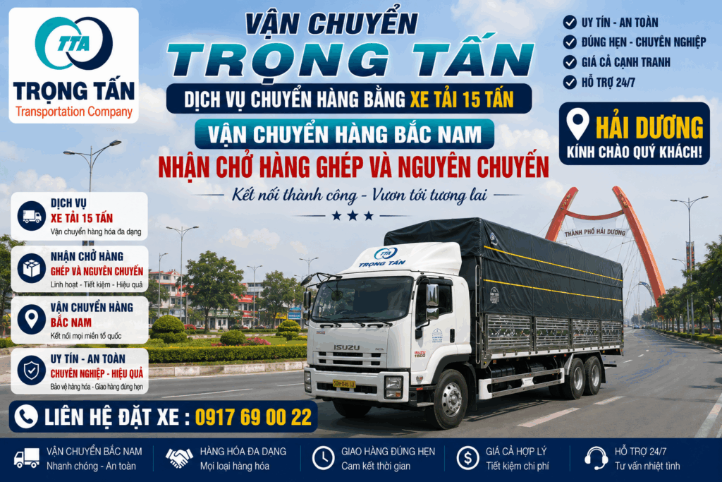 Cho thuê xe tải 15 tấn Vũng Tàu đi Hải Dương, chuyên vận chuyển máy móc, thiết bị công nghiệp, đồ gia dụng, hàng đóng kiện và pallet đường dài. cho-thue-xe-tai-15-tan-vung-tau-di-hai-duong