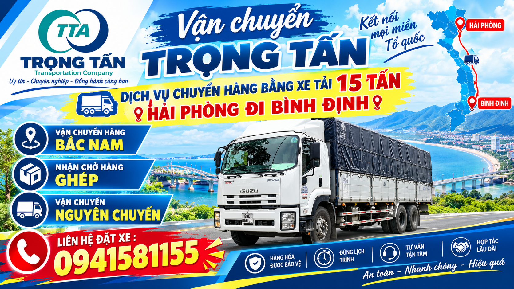 Cho thuê xe 15 tấn chở hàng Hải Phòng đi Bình Định thùng dài 10m mở bửng hông, hỗ trợ xe nâng cẩu hạ hàng công nghiệp nhanh chóng tại bãi và nhà máy Dich-vu-cho-thue-15-tan-cho-hang-Hai-Phong-di-Binh-Dinh-gia-re