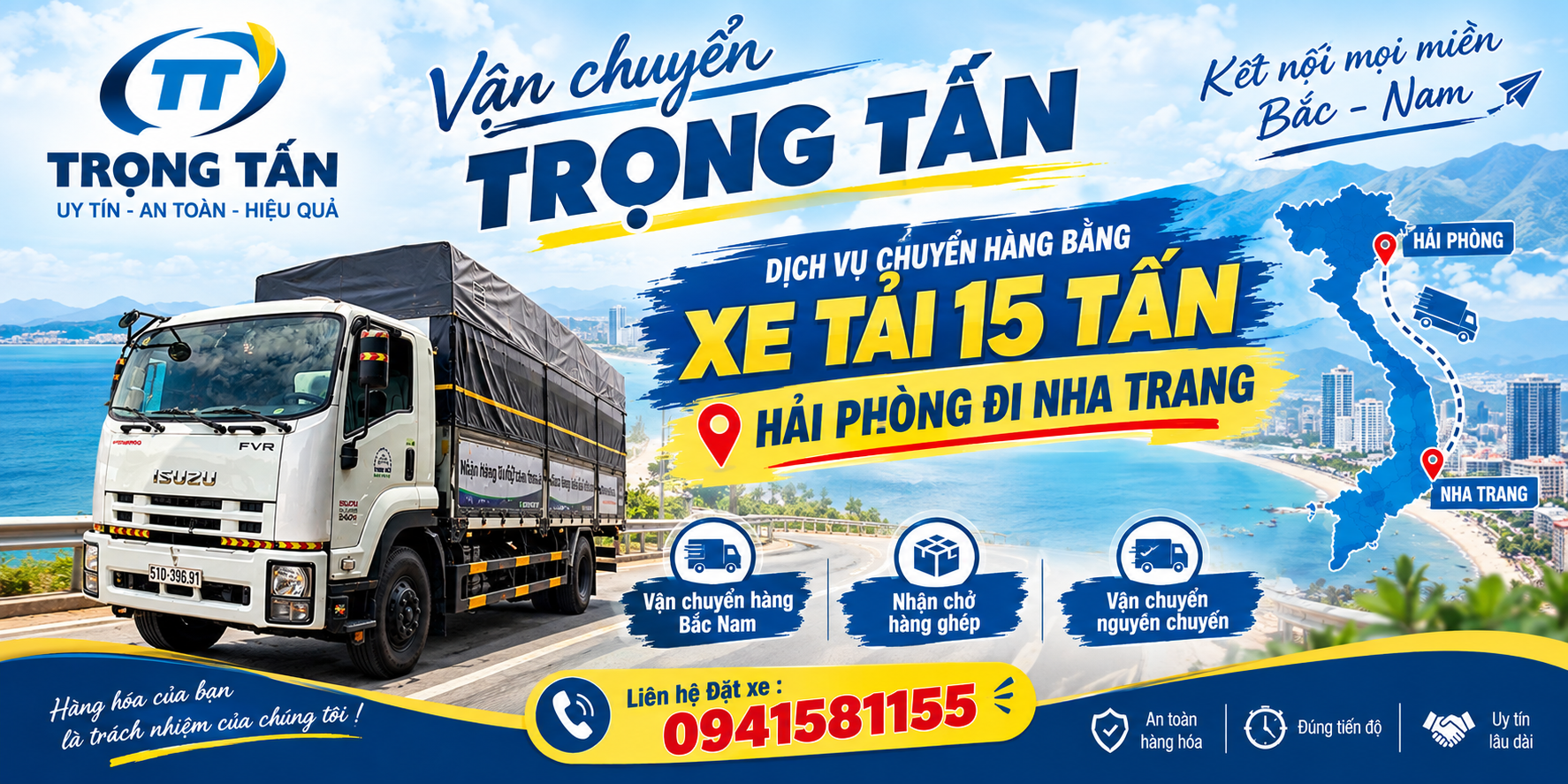 Dịch vụ vận chuyển thiết bị nội thất giao tận nơi các khu resort bằng xe tải 15 tấn thùng dài 10m, gia cố chằng buộc cẩn thận chống va đập trầy xước Cho-thue-xe-15-tan-cho-hang-Hai-Phong-di-Nha-Trang-gia-re