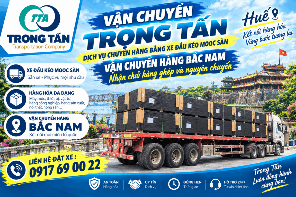 Xe đầu kéo mooc sàn nhận vận chuyển máy móc, thiết bị công nghiệp, ván gỗ và hàng công trình từ Vũng Tàu đi Huế, giao tận nơi. cho-thue-xe-dau-keo-mooc-san-vung-tau-di-hue