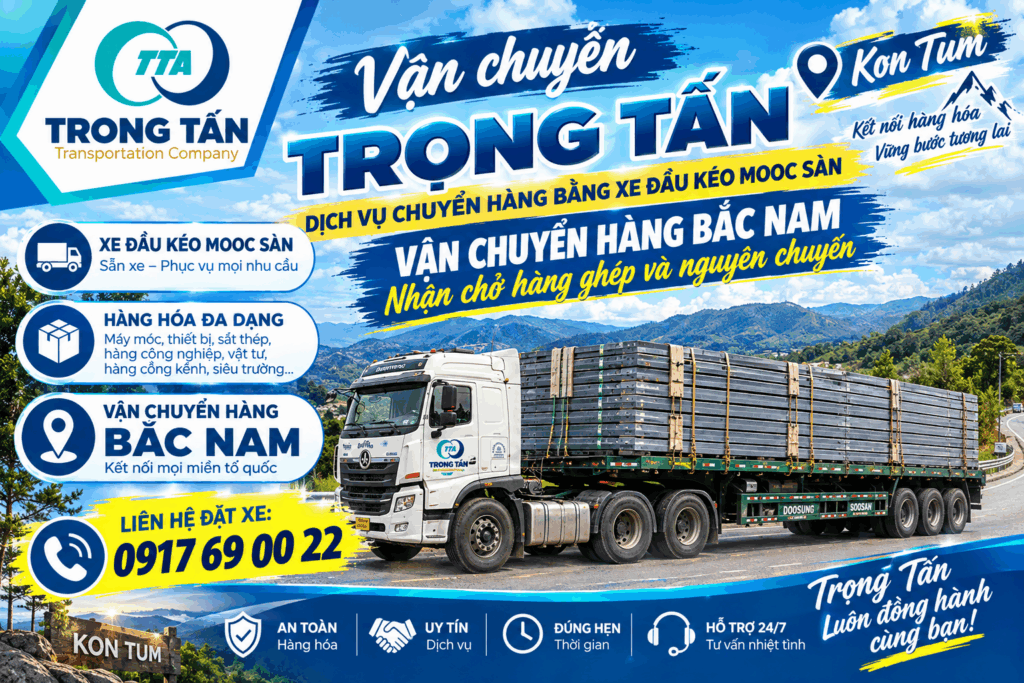 Xe đầu kéo mooc sàn nhận vận chuyển máy móc, thiết bị công nghiệp, hàng công trình và vật tư xây dựng từ Vũng Tàu đi Kon Tum, giao tận nơi. cho-thue-xe-dau-keo-mooc-san-vung-tau-di-kon-tum