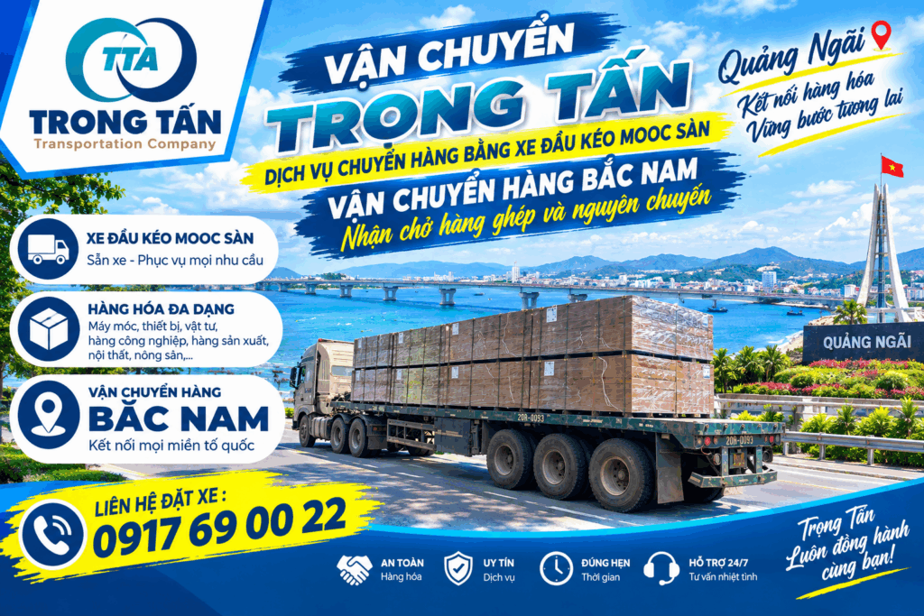 Xe đầu kéo mooc sàn nhận vận chuyển máy móc, thiết bị, thép hộp và hàng công trình từ Vũng Tàu đi Quảng Ngãi, giao tận kho khách hàng. cho-thue-xe-dau-keo-mooc-san-vung-tau-di-quang-ngai