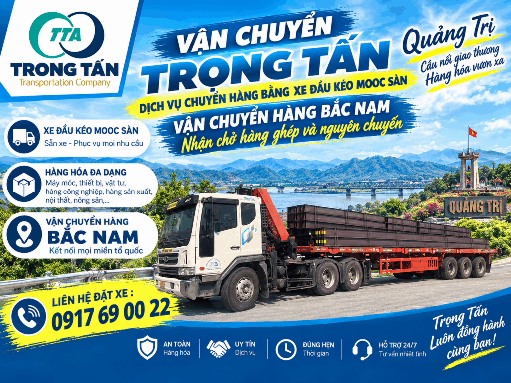 Xe đầu kéo mooc sàn nhận vận chuyển máy móc, thiết bị công nghiệp, hàng công trình và sắt thép từ Vũng Tàu đi Quảng Trị, giao tận nơi. cho-thue-xe-dau-keo-mooc-san-vung-tau-di-quang-tri