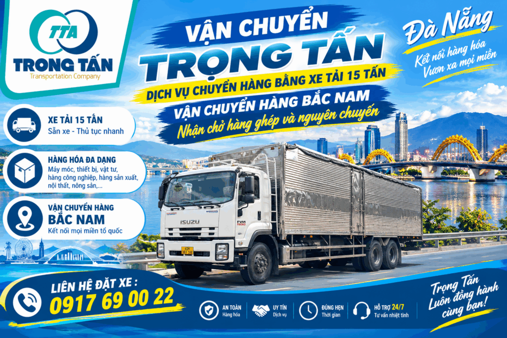 Xe tải 15 tấn nhận hàng tại kho Vũng Tàu, vận chuyển máy móc, thiết bị, hàng công nghiệp và hàng đóng kiện đi Đà Nẵng, giao tận nơi. cho-thue-xe-tai-15-tan-vung-tau-di-da-nang