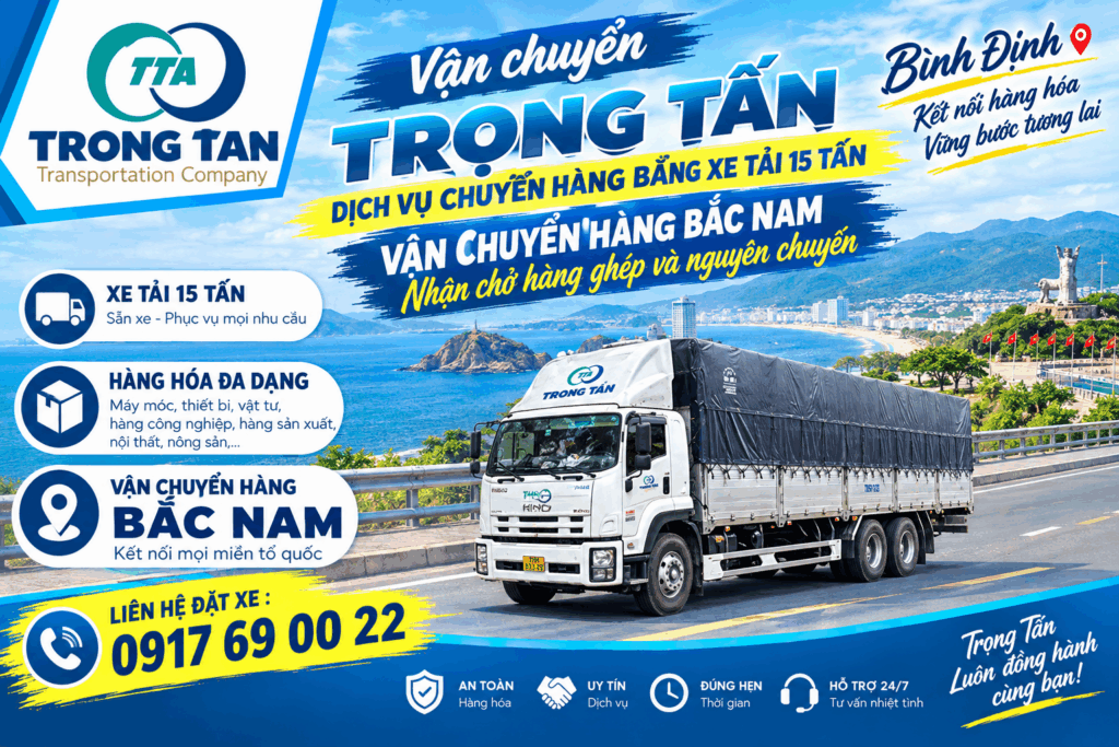 Xe tải 15 tấn nhận vận chuyển máy móc, thiết bị, hàng công nghiệp và vật tư xây dựng từ Vũng Tàu đi Bình Định, giao tận kho khách hàng. cho-thue-xe-tai-15-tan-vung-tau-di-binh-dinh