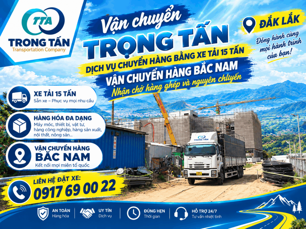 Xe tải 15 tấn nhận vận chuyển máy móc, thiết bị công nghiệp, vật tư xây dựng và hàng hóa số lượng lớn từ Vũng Tàu đi Đắk Lắk, giao tận kho. cho-thue-xe-tai-15-tan-vung-tau-di-dak-lak