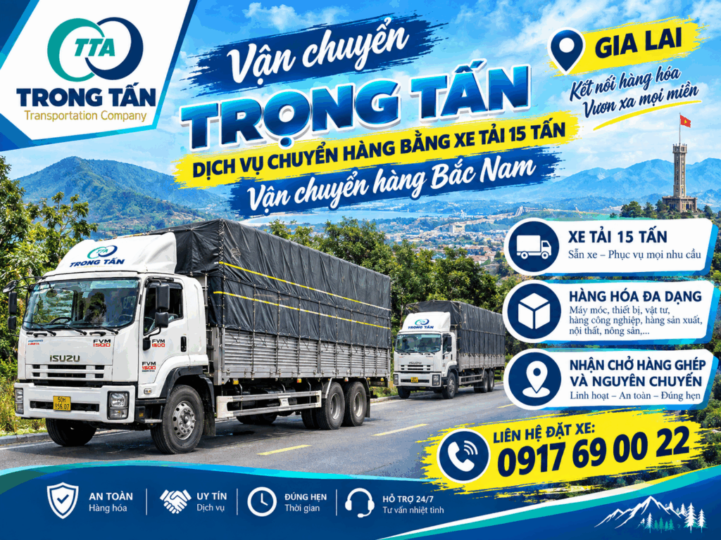 Xe tải 15 tấn nhận vận chuyển máy móc, thiết bị công nghiệp, vật tư xây dựng và hàng hóa số lượng lớn từ Vũng Tàu đi Gia Lai, giao tận kho. cho-thue-xe-tai-15-tan-vung-tau-di-gia-lai