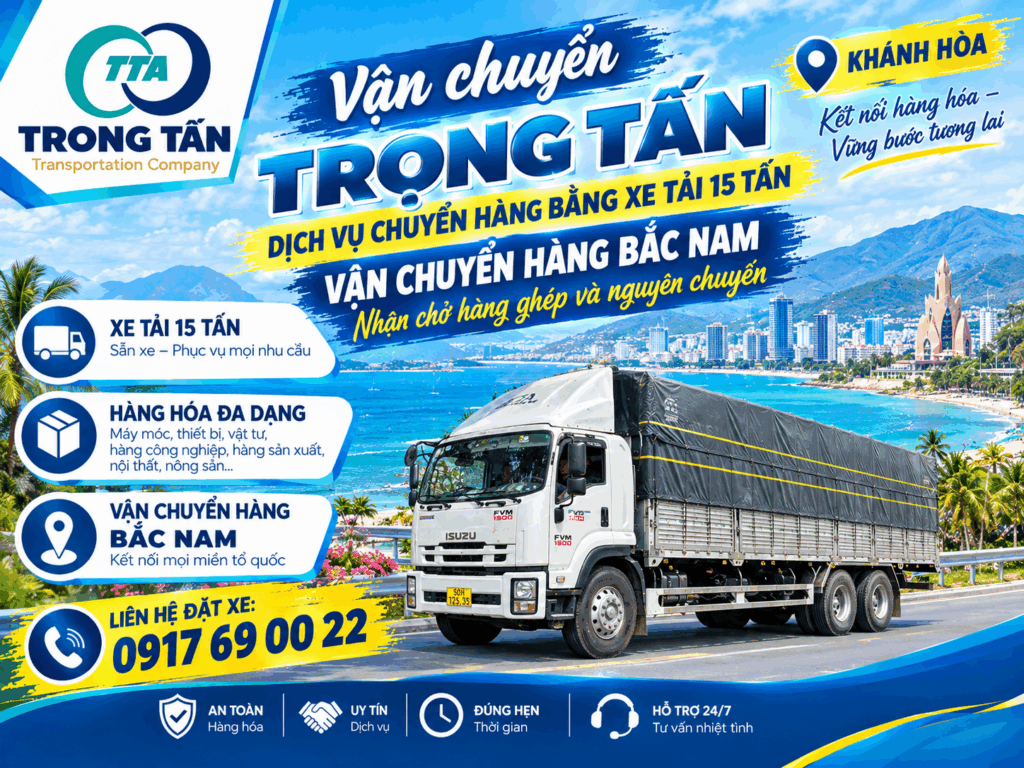 Xe tải 15 tấn nhận vận chuyển máy móc, thiết bị công nghiệp, vật tư xây dựng và hàng hóa số lượng lớn từ Vũng Tàu đi Khánh Hòa, giao tận nơi. cho-thue-xe-tai-15-tan-vung-tau-di-khanh-hoa