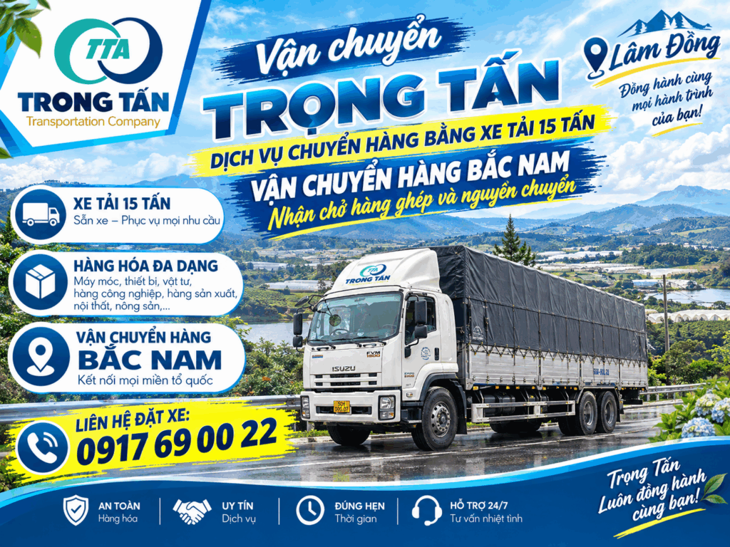 Xe tải 15 tấn nhận vận chuyển máy móc, thiết bị công nghiệp, vật tư xây dựng và hàng hóa số lượng lớn từ Vũng Tàu đi Lâm Đồng, giao tận kho. cho-thue-xe-tai-15-tan-vung-tau-di-lam-dong