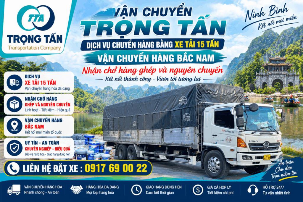 Cho thuê xe tải 15 tấn Vũng Tàu đi Ninh Bình, chuyên vận chuyển máy móc, thiết bị công nghiệp, đồ gia dụng, hàng đóng kiện và pallet đường dài. cho-thue-xe-tai-15-tan-vung-tau-di-ninh-binh